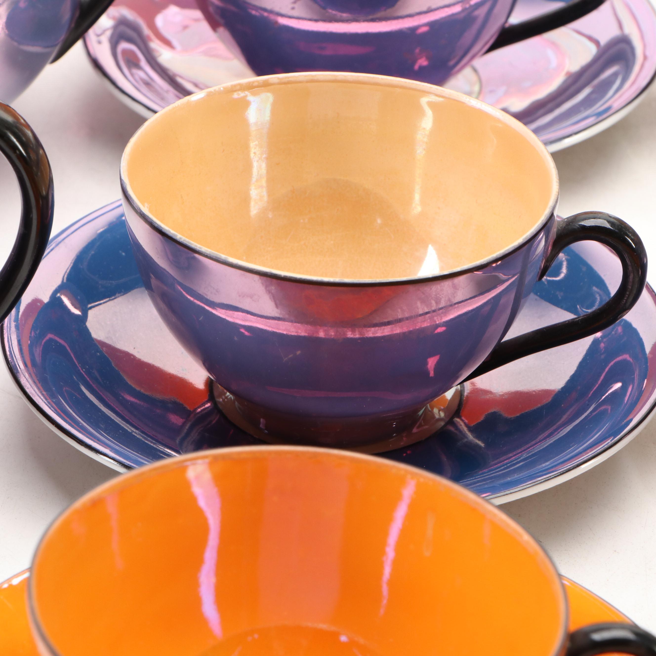 Rudolph Wachter Art Deco Orange Tea Set with Other Laurel Lusterware