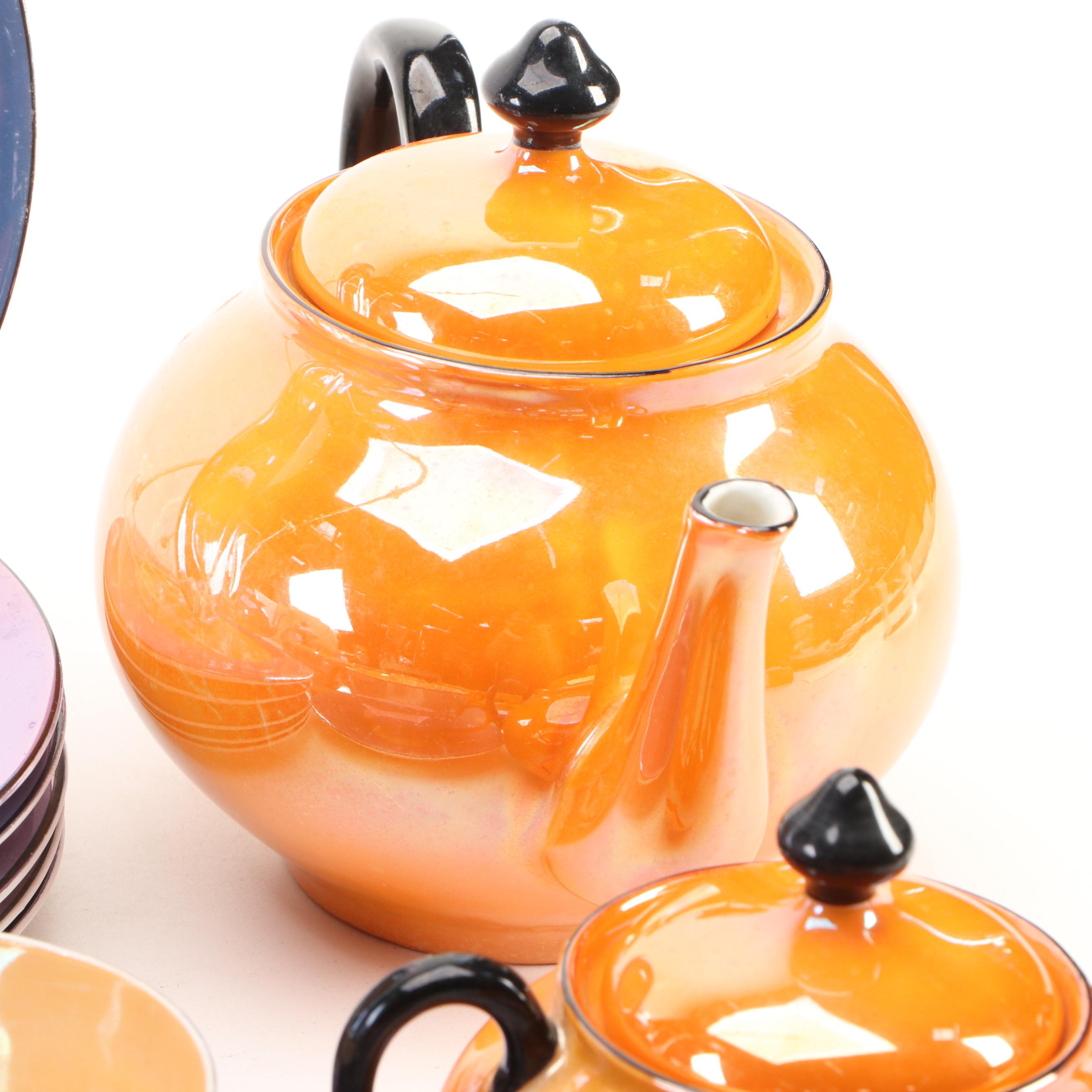 Rudolph Wachter Art Deco Orange Tea Set with Other Laurel Lusterware