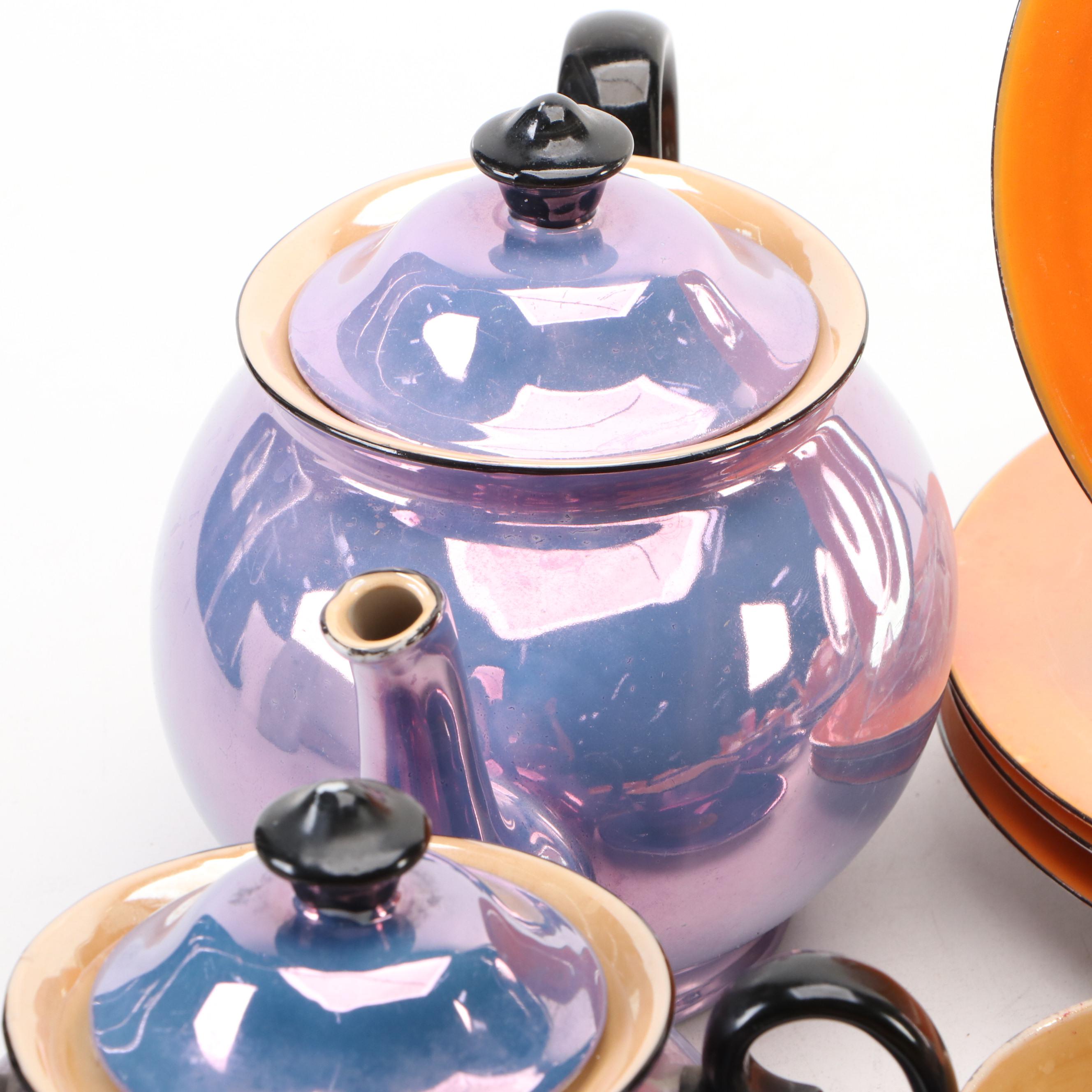 Rudolph Wachter Art Deco Orange Tea Set with Other Laurel Lusterware