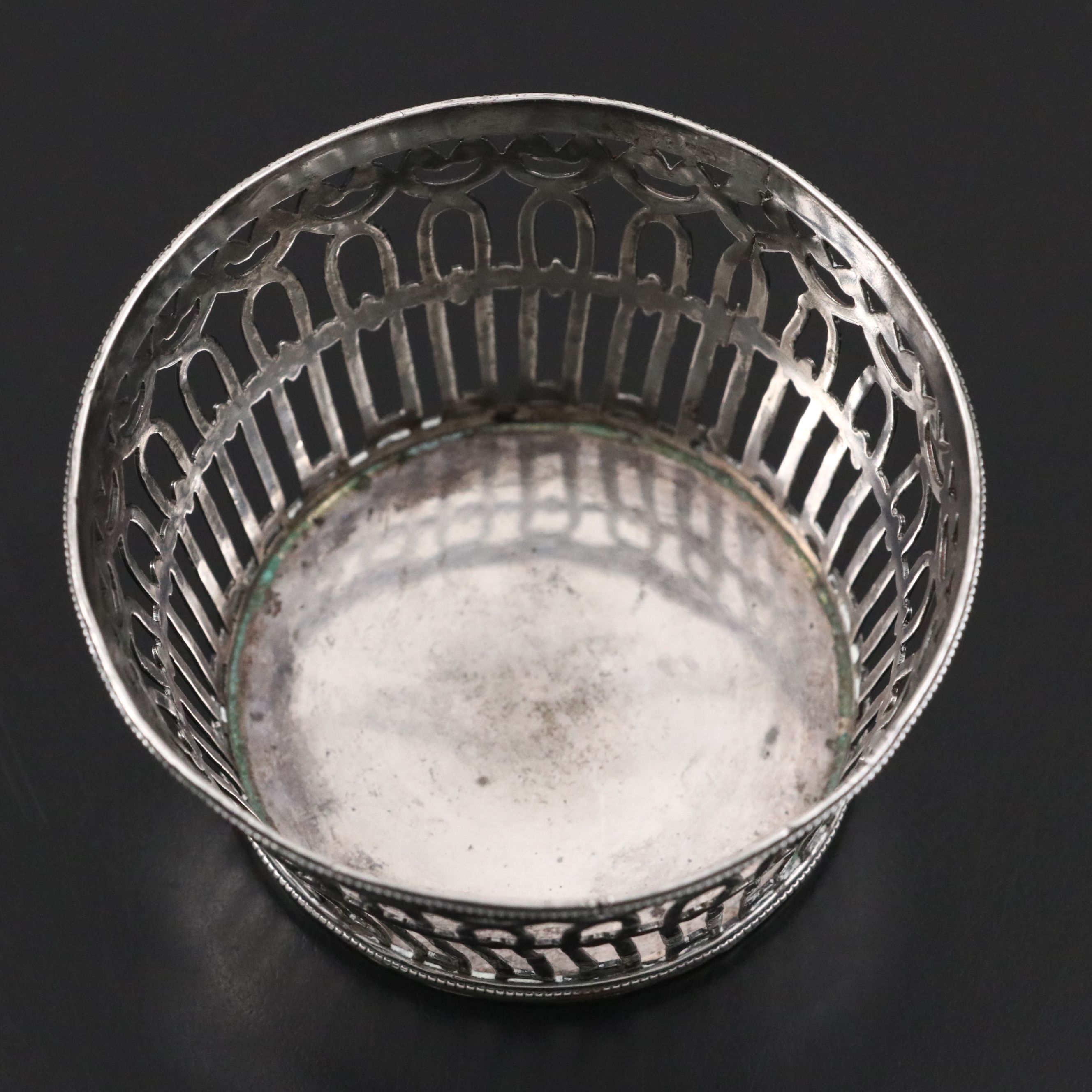 Antique English Sterling Silver Reticulated Basket and Engraved Vesta Case