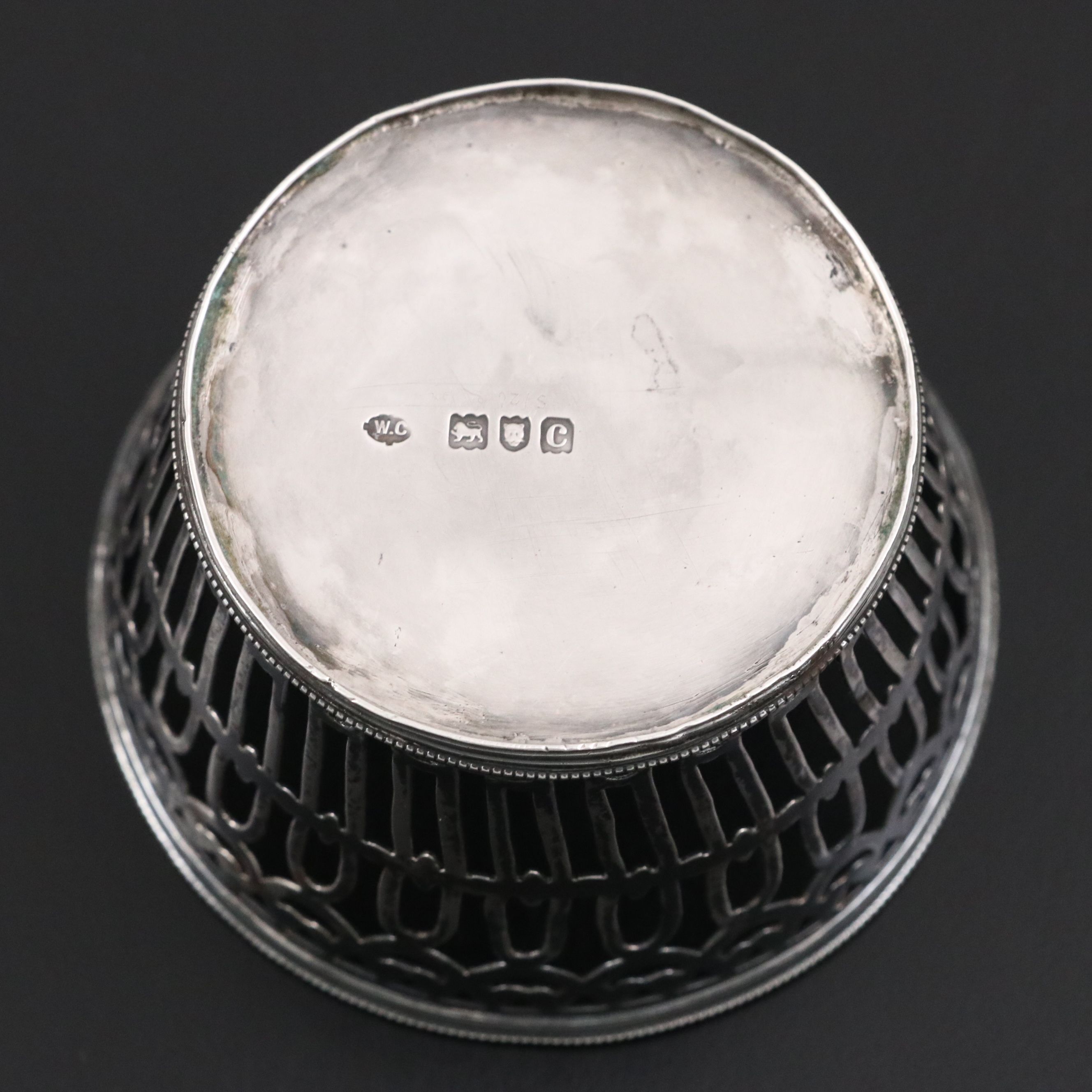 Antique English Sterling Silver Reticulated Basket and Engraved Vesta Case