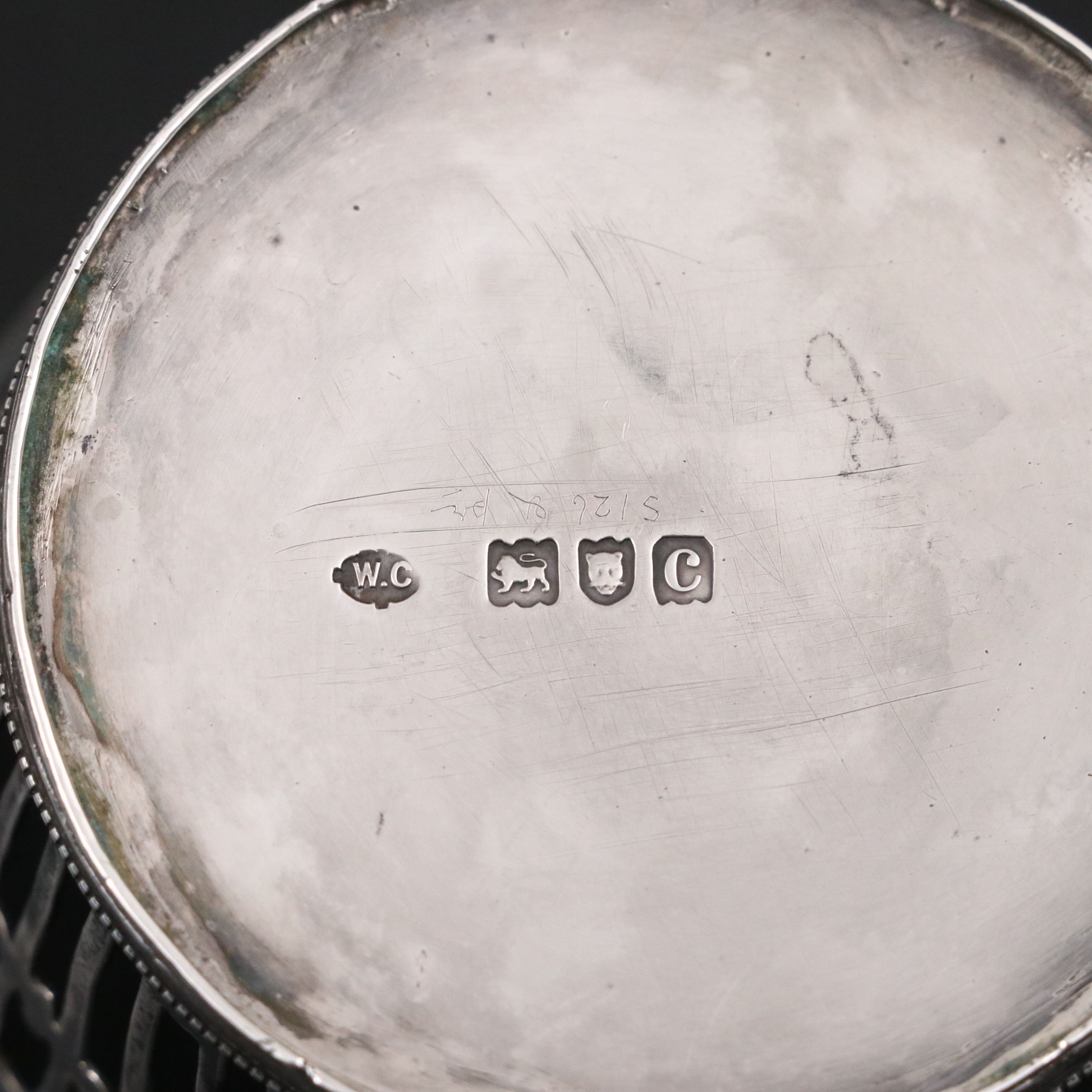 Antique English Sterling Silver Reticulated Basket and Engraved Vesta Case