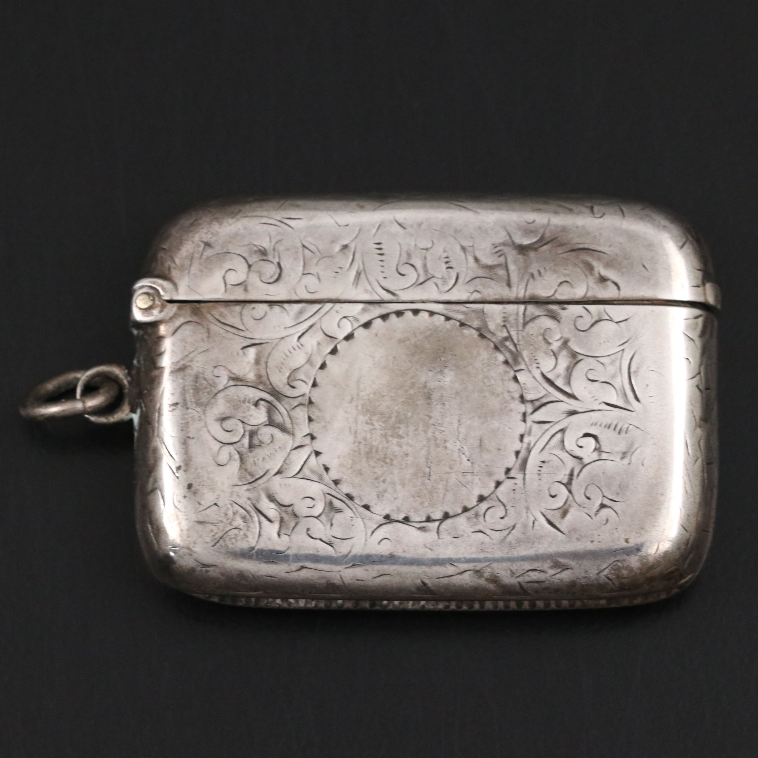 Antique English Sterling Silver Reticulated Basket and Engraved Vesta Case