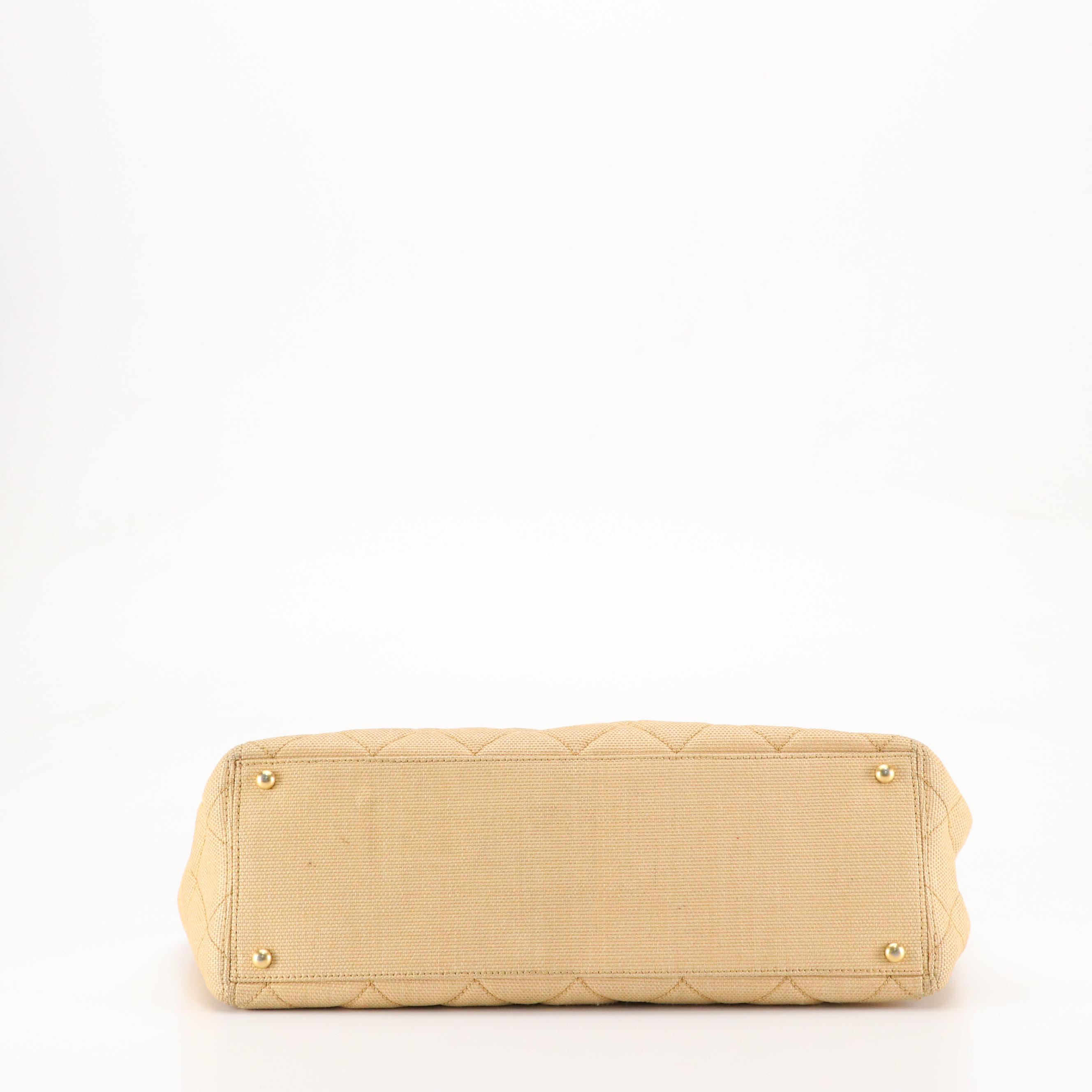 Chanel CC Tote Bag in Quilted Woven Textile & Brown Leather Trim with Zip Pouch