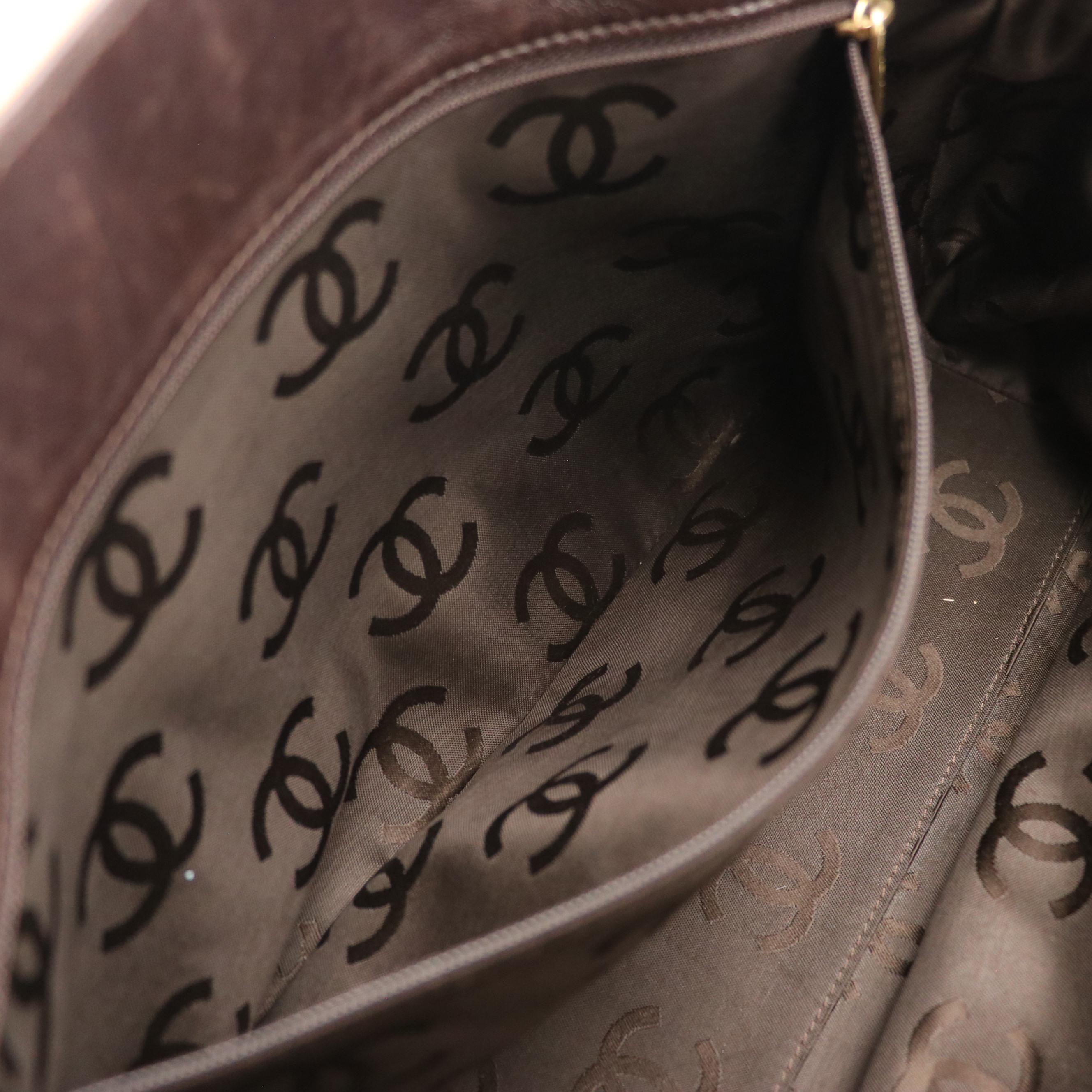 Chanel CC Tote Bag in Quilted Woven Textile & Brown Leather Trim with Zip Pouch