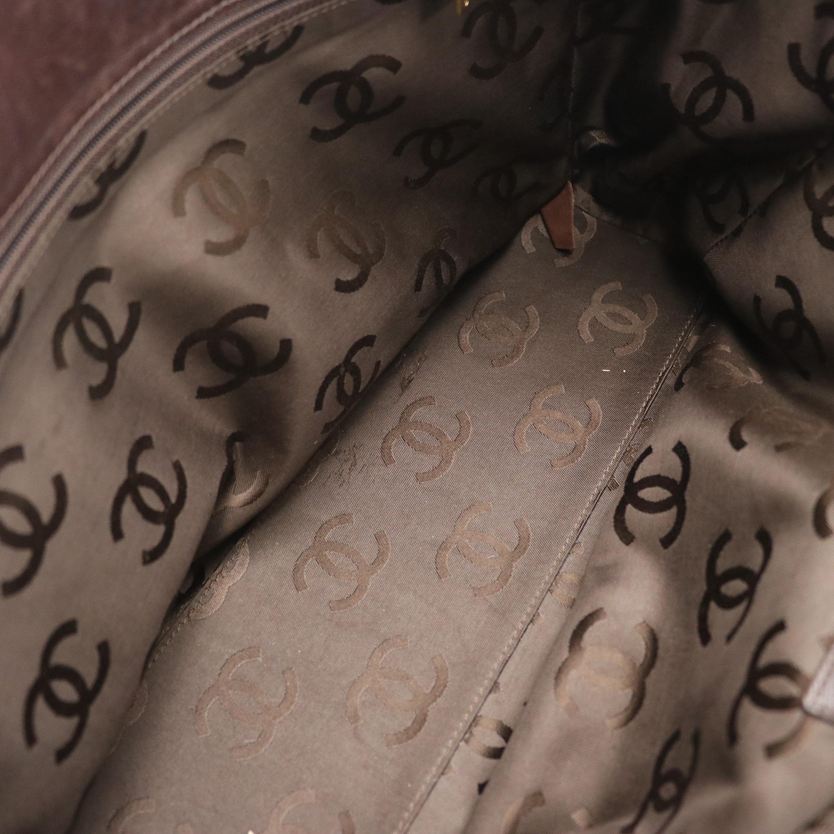 Chanel CC Tote Bag in Quilted Woven Textile & Brown Leather Trim with Zip Pouch