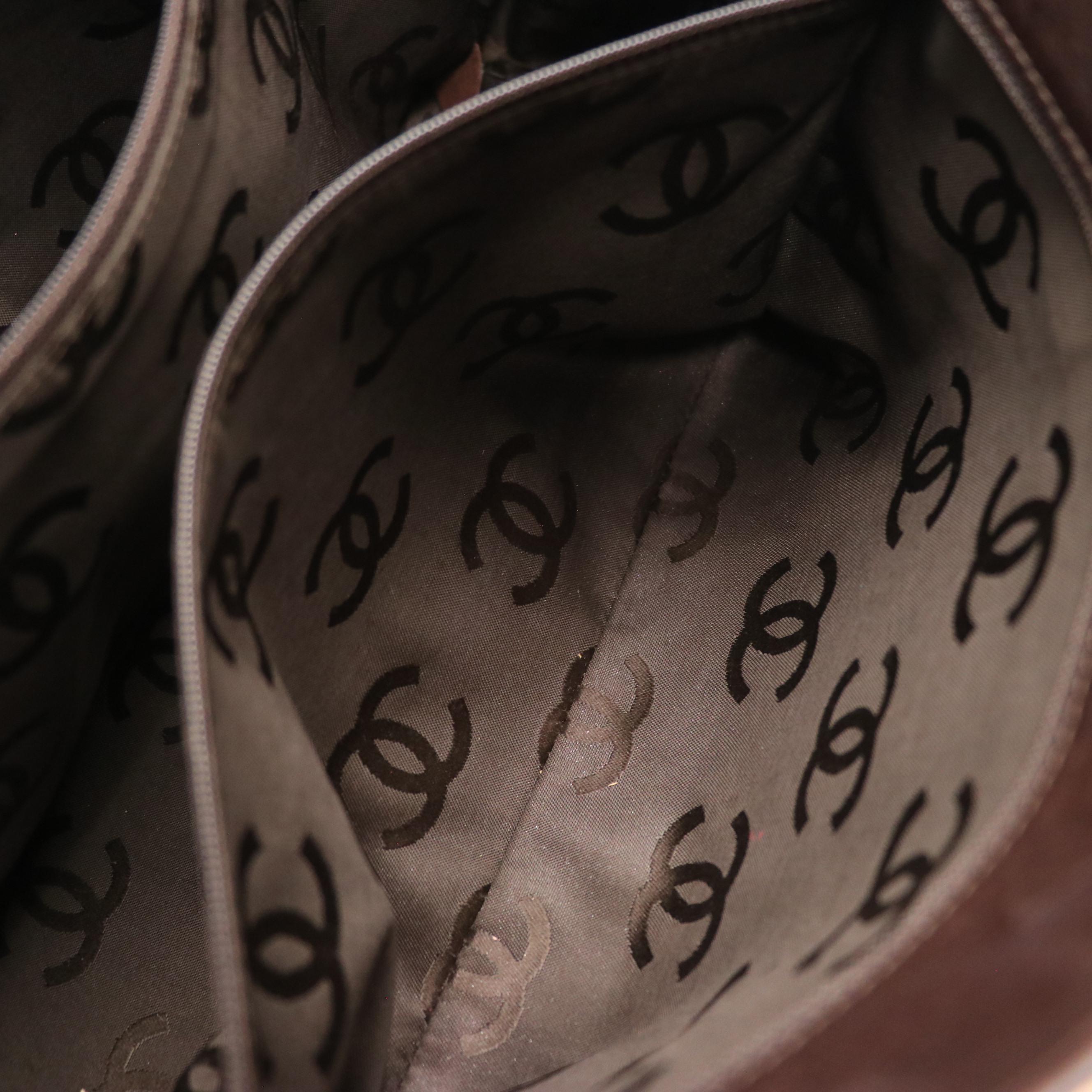 Chanel CC Tote Bag in Quilted Woven Textile & Brown Leather Trim with Zip Pouch