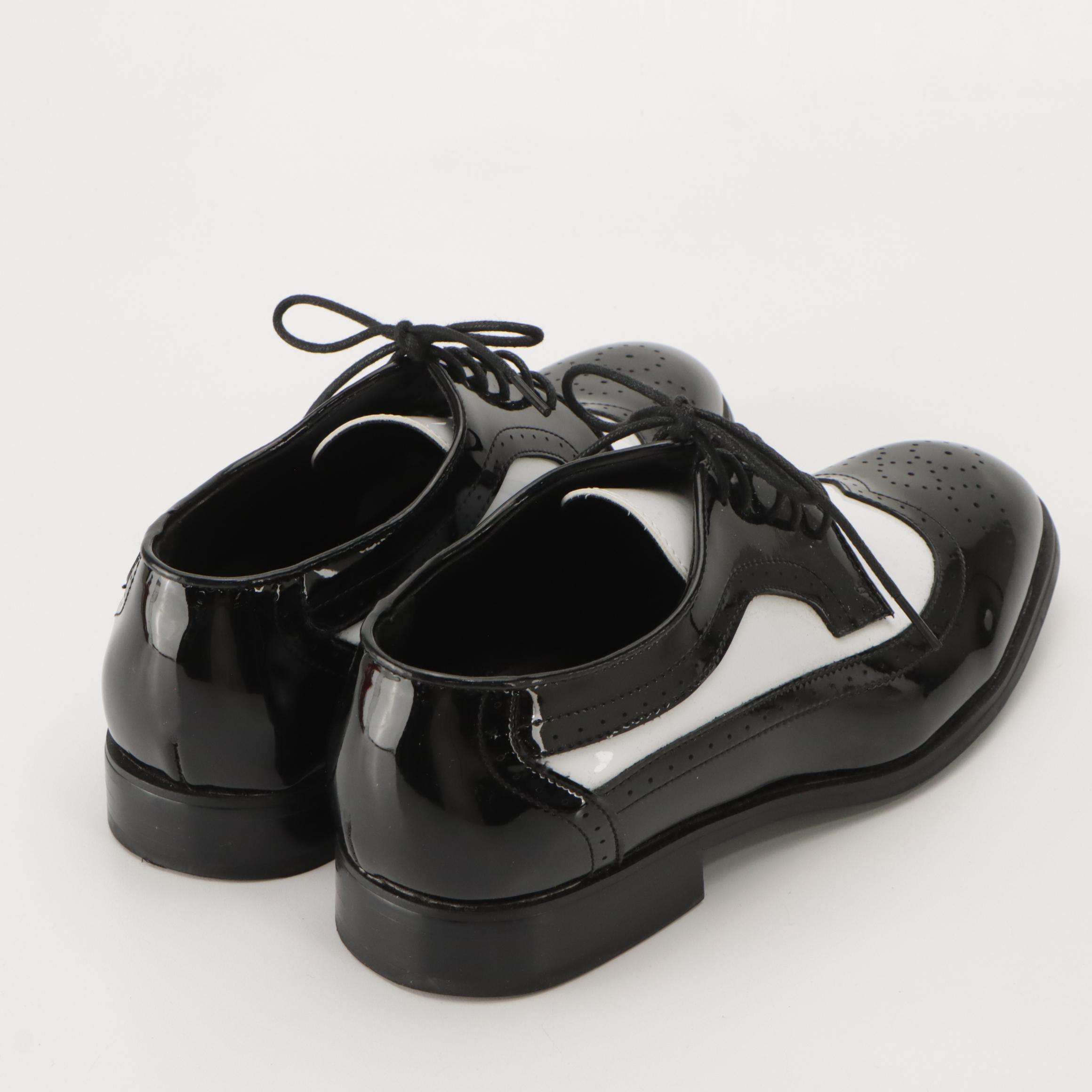 Men's Jean Yves Wingtip Oxford Shoes in Black and White Patent Leather