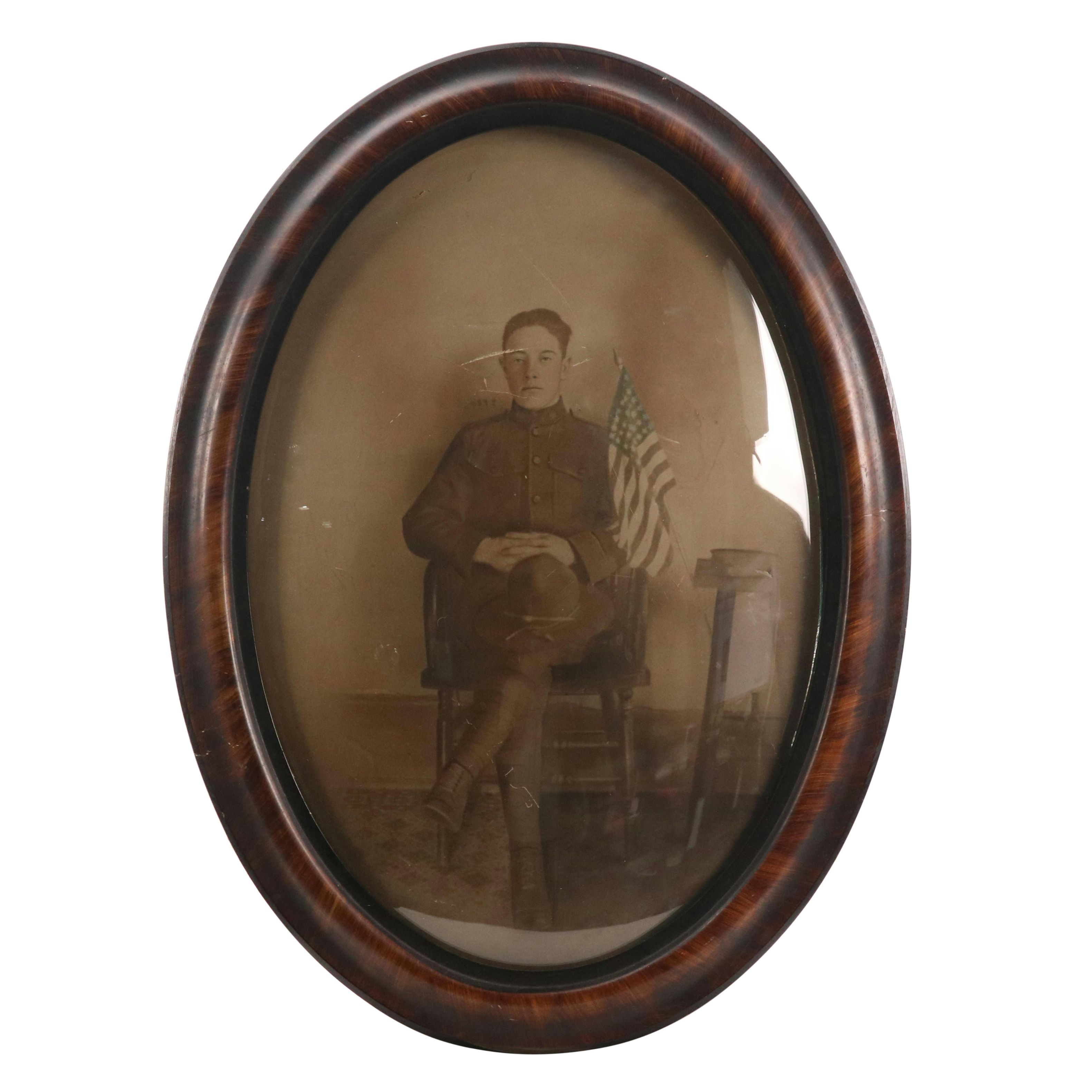 Antique World War I Portrait Hand-Colored Enlarged Photograph, Circa 1914