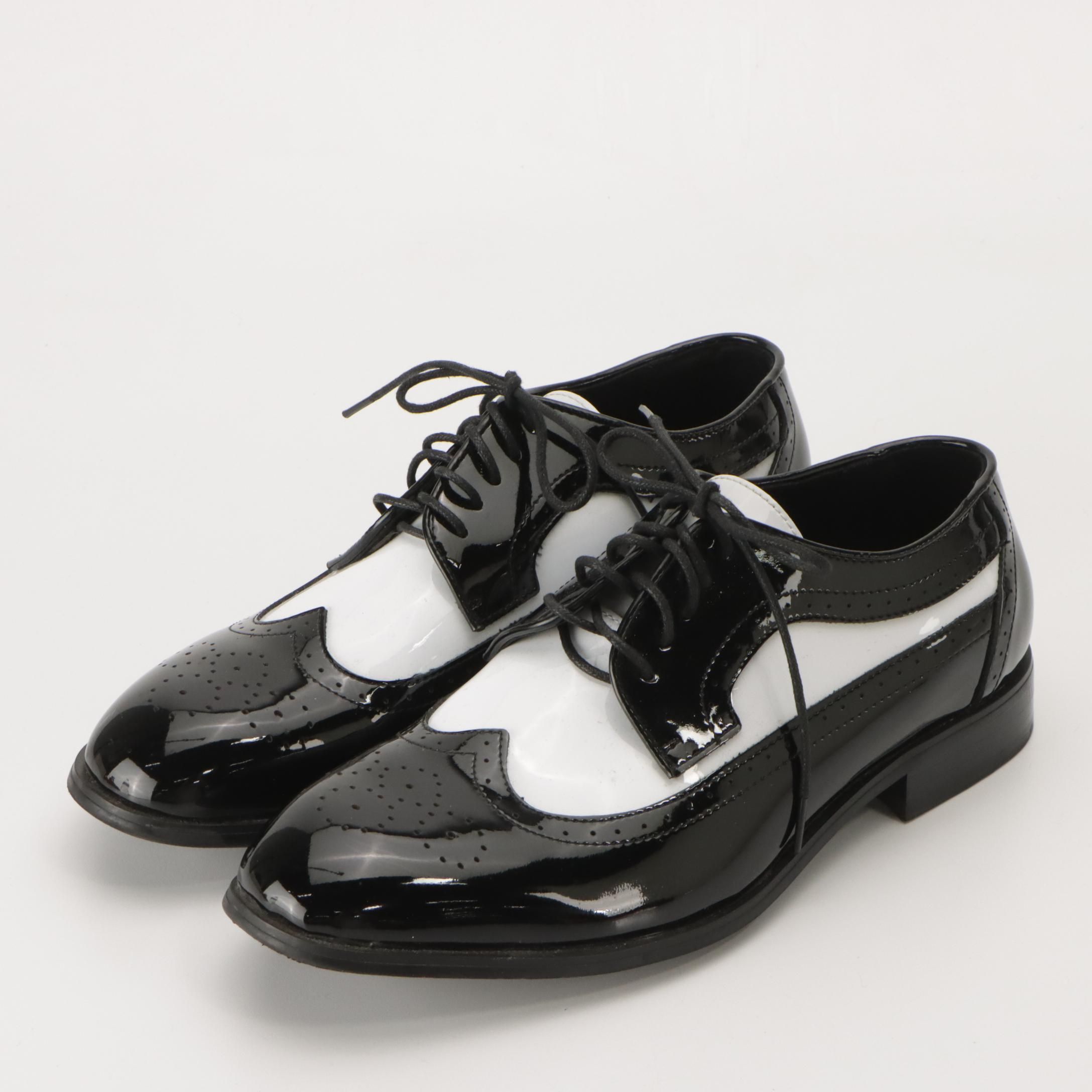 Men's Jean Yves Wingtip Oxford Shoes in Black and White Patent Leather