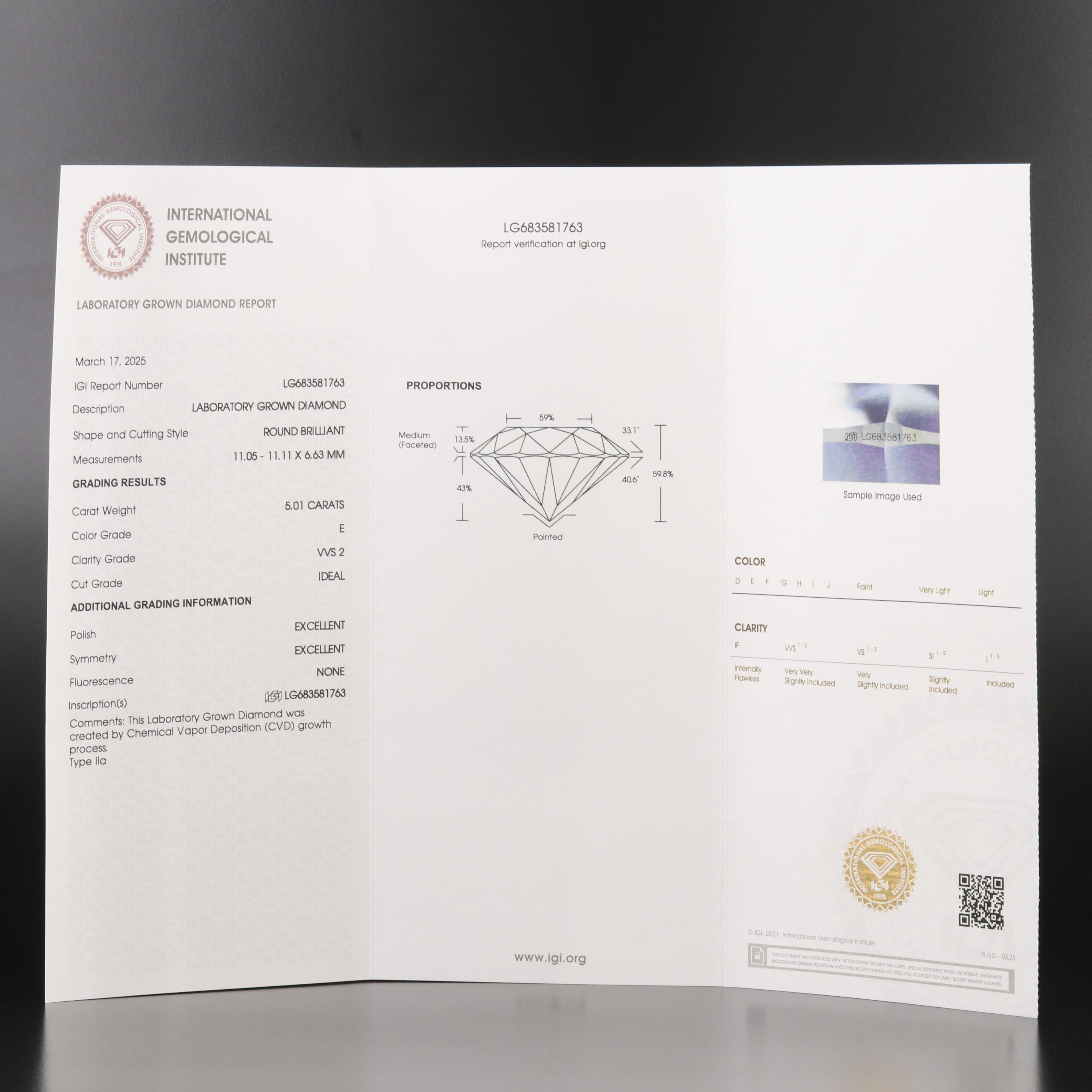 14K 5.01 CT Lab Grown Diamond Solitaire Ring with IGI Report