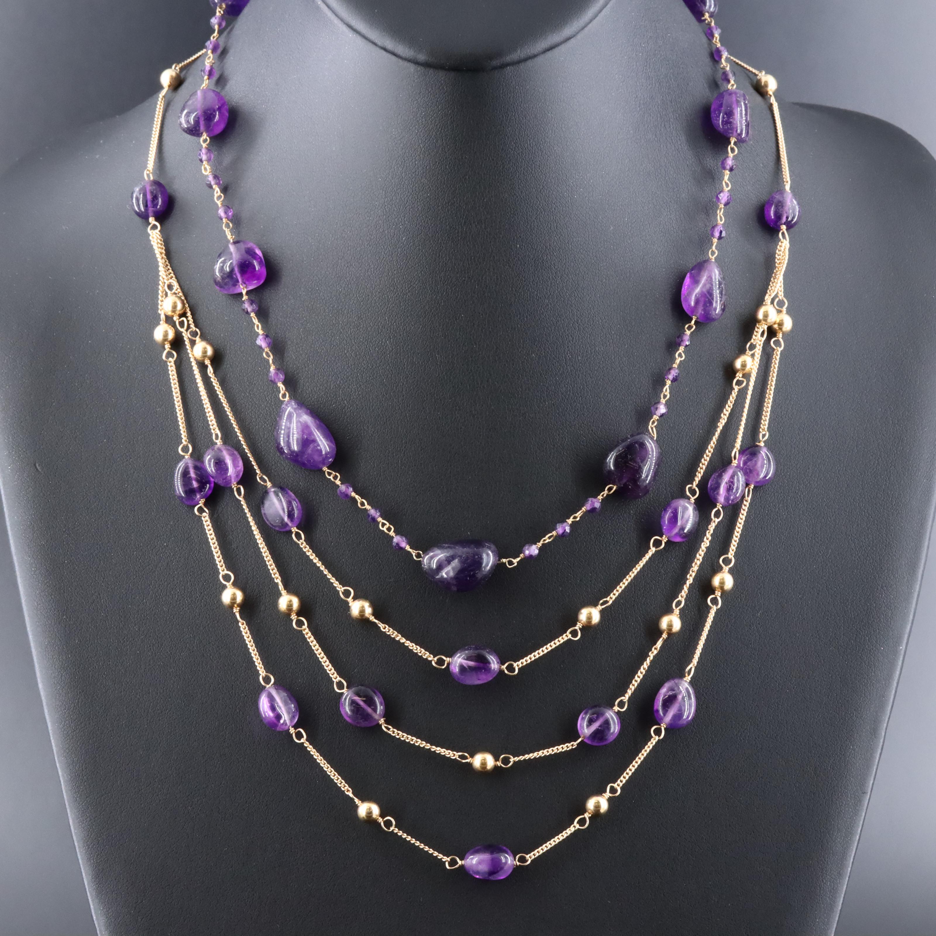 Sterling Amethyst Station Necklaces