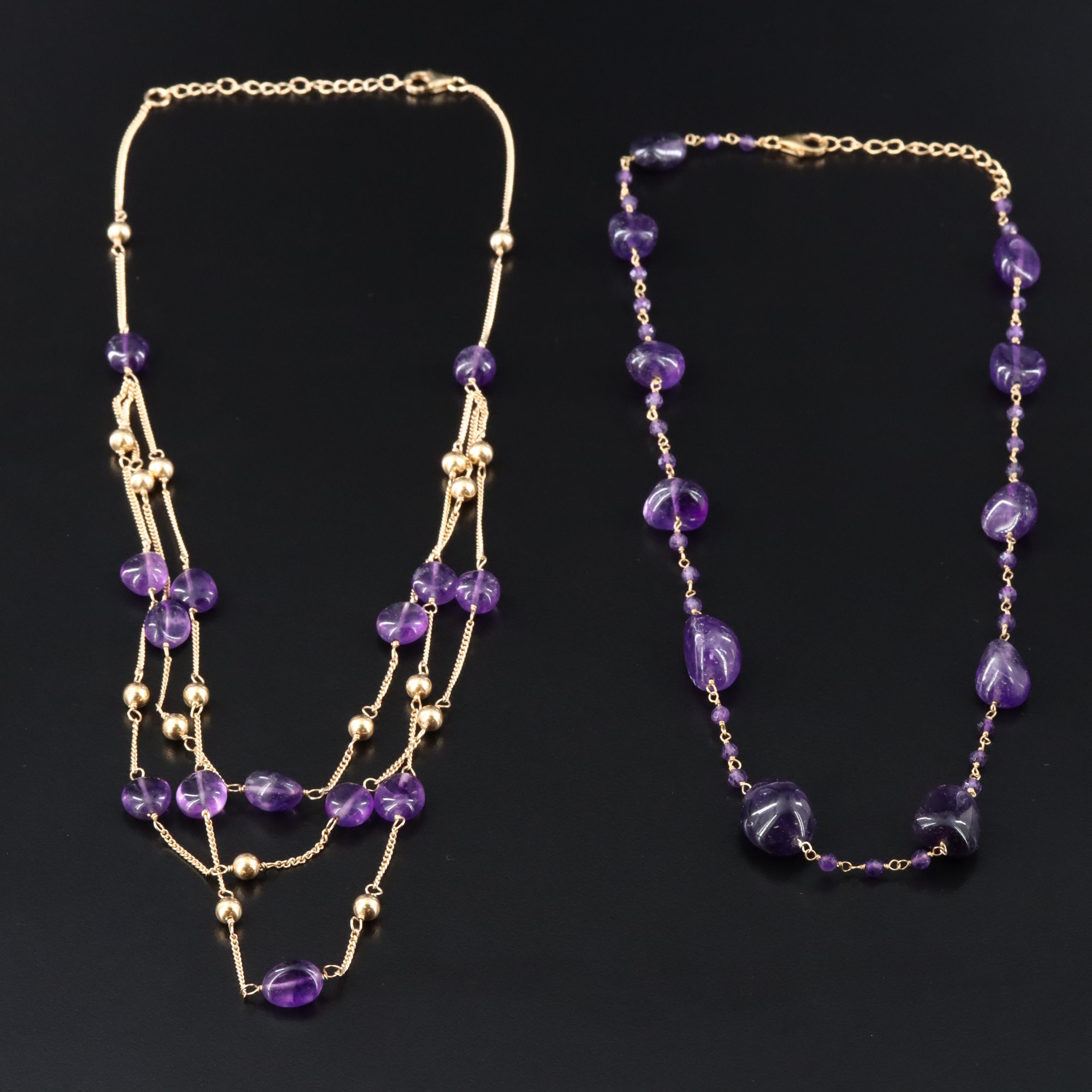 Sterling Amethyst Station Necklaces