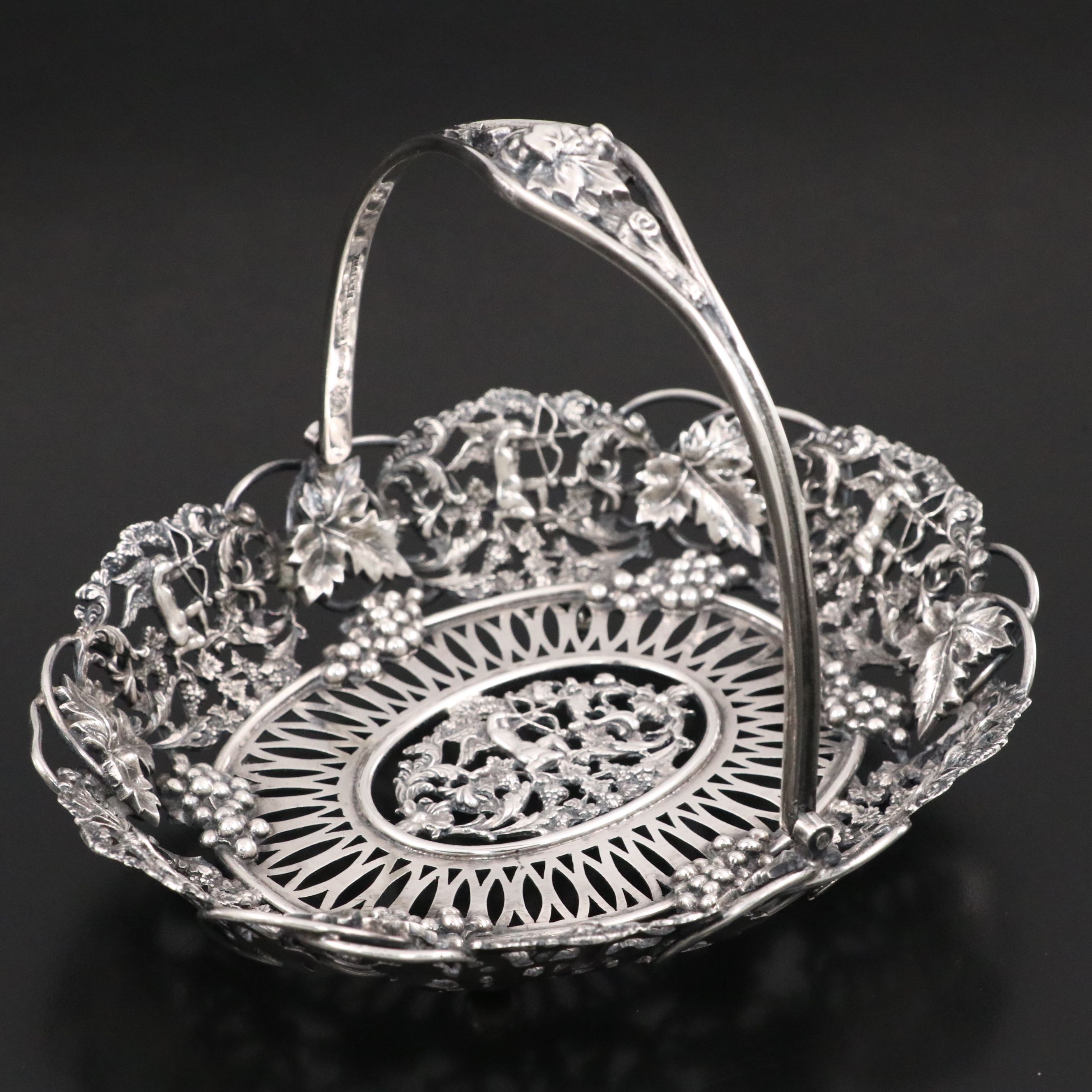 Sterling Silver Cupid and Grapes Pierced Basket with French Travel Shrine