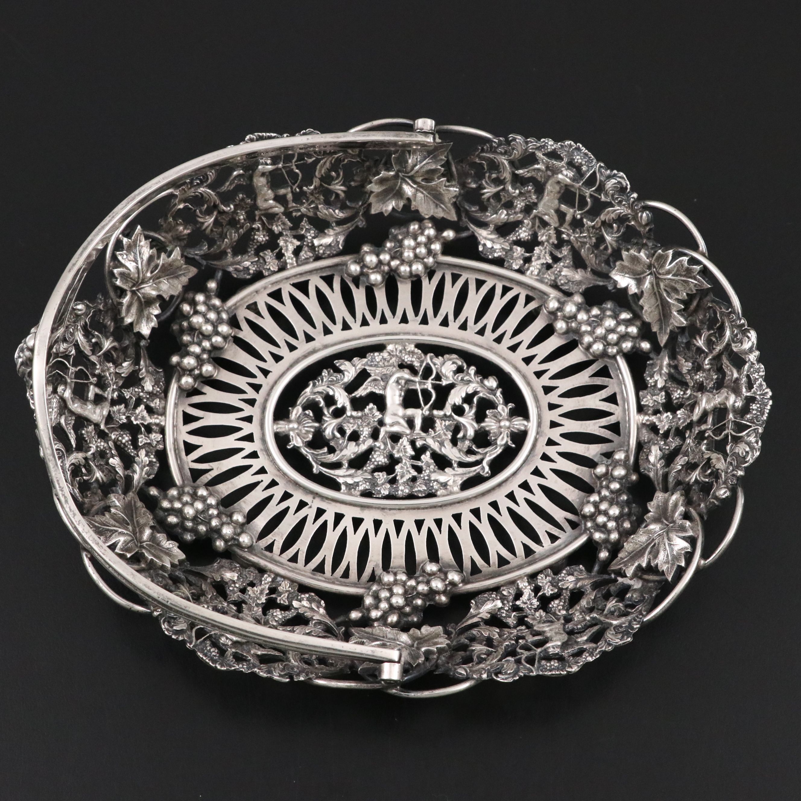 Sterling Silver Cupid and Grapes Pierced Basket with French Travel Shrine
