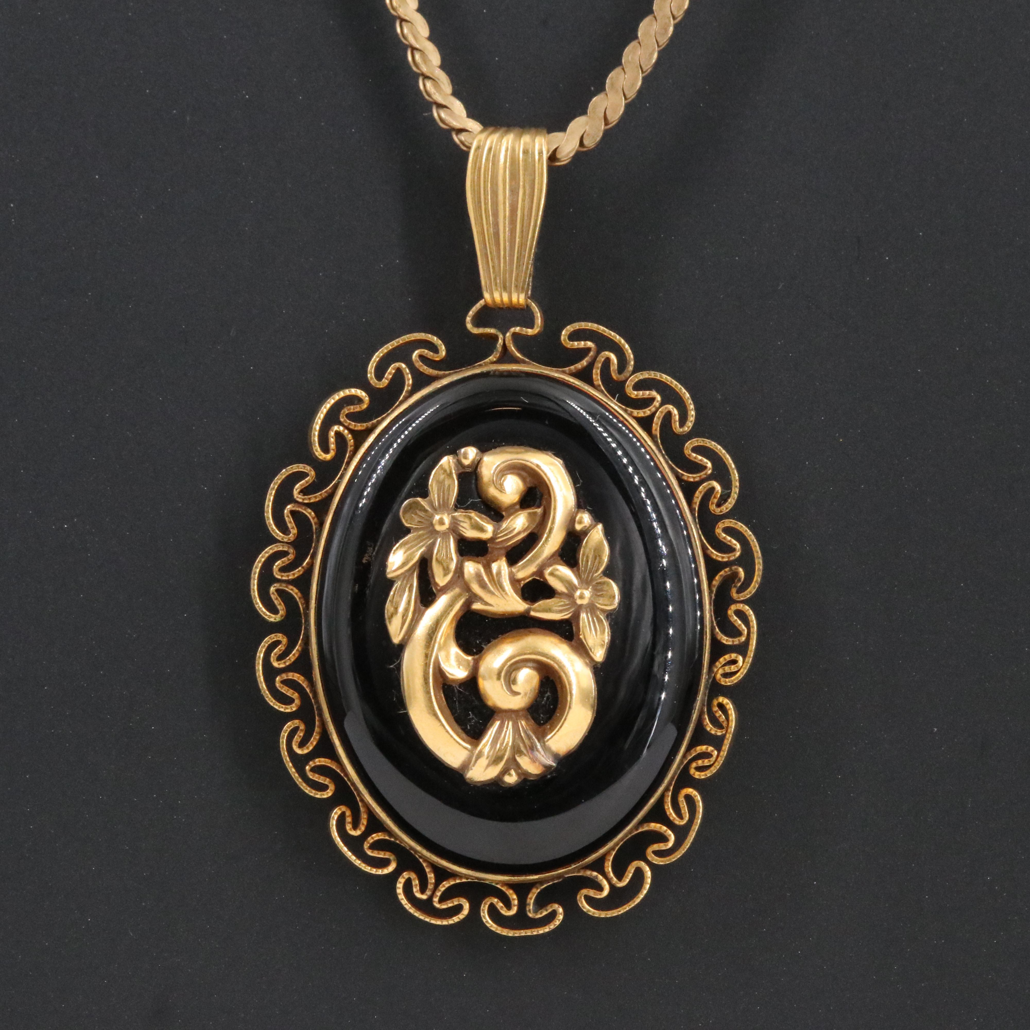 Gold-Filled Van Dell Faux Black Onyx Locket Necklace