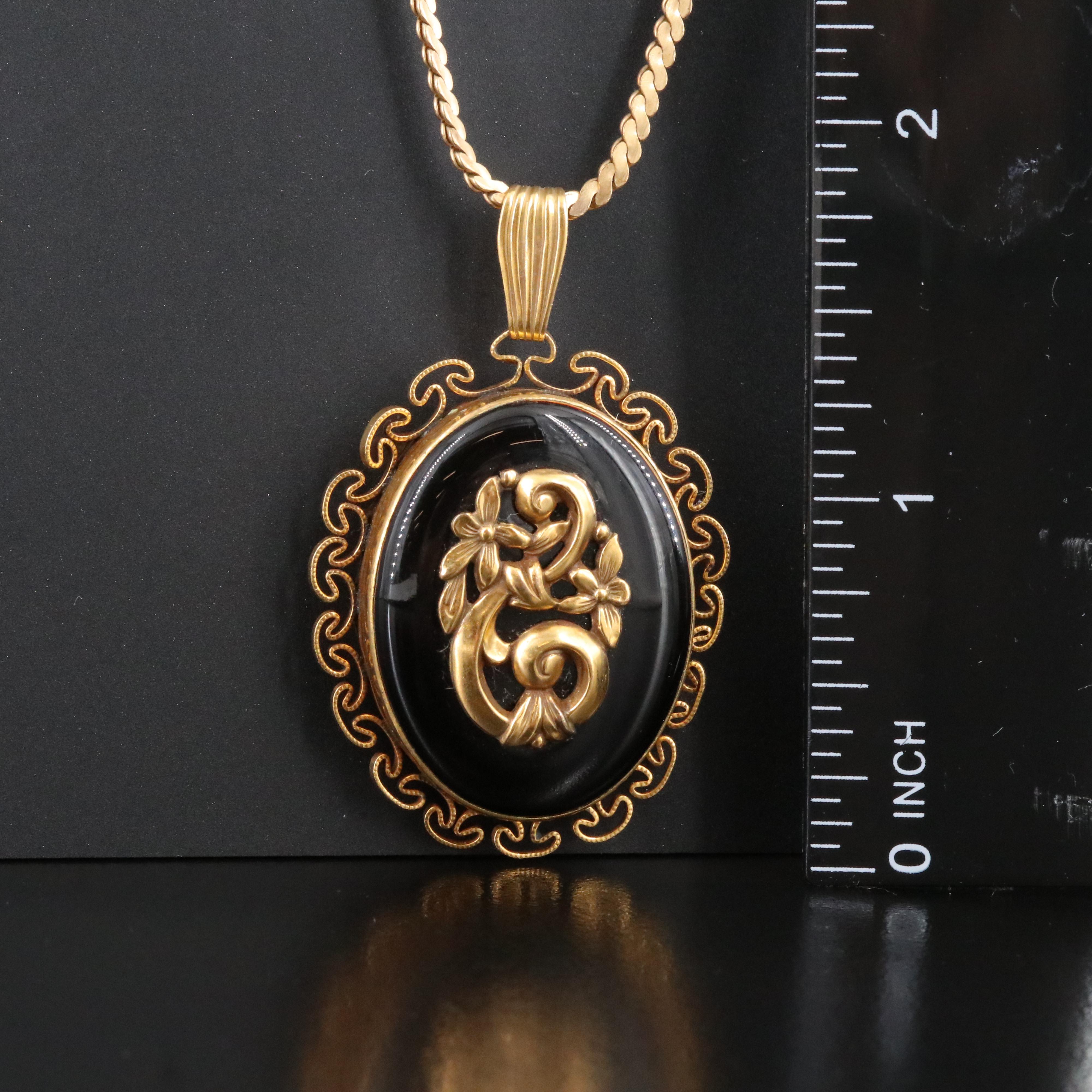 Gold-Filled Van Dell Faux Black Onyx Locket Necklace