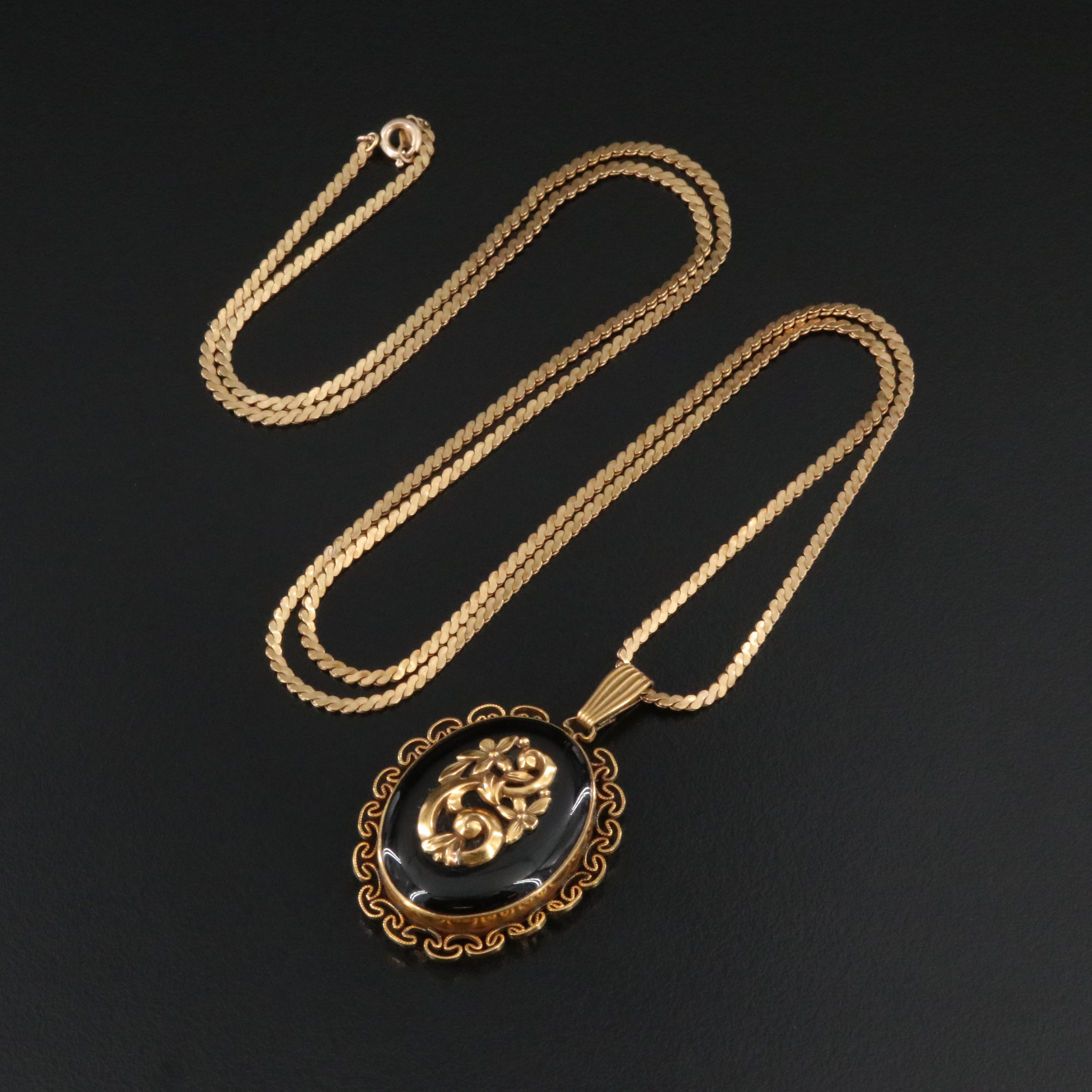 Gold-Filled Van Dell Faux Black Onyx Locket Necklace