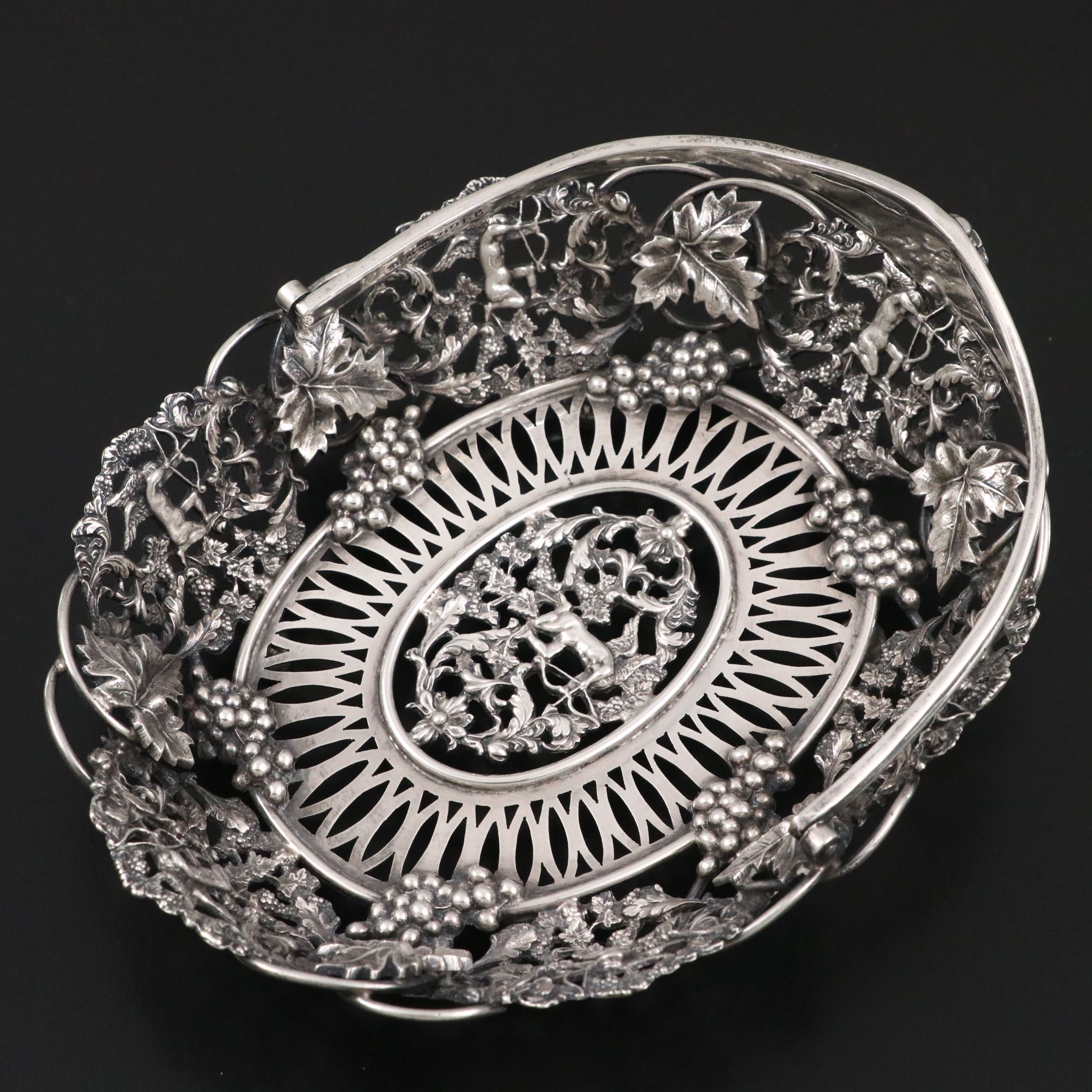 Sterling Silver Cupid and Grapes Pierced Basket with French Travel Shrine