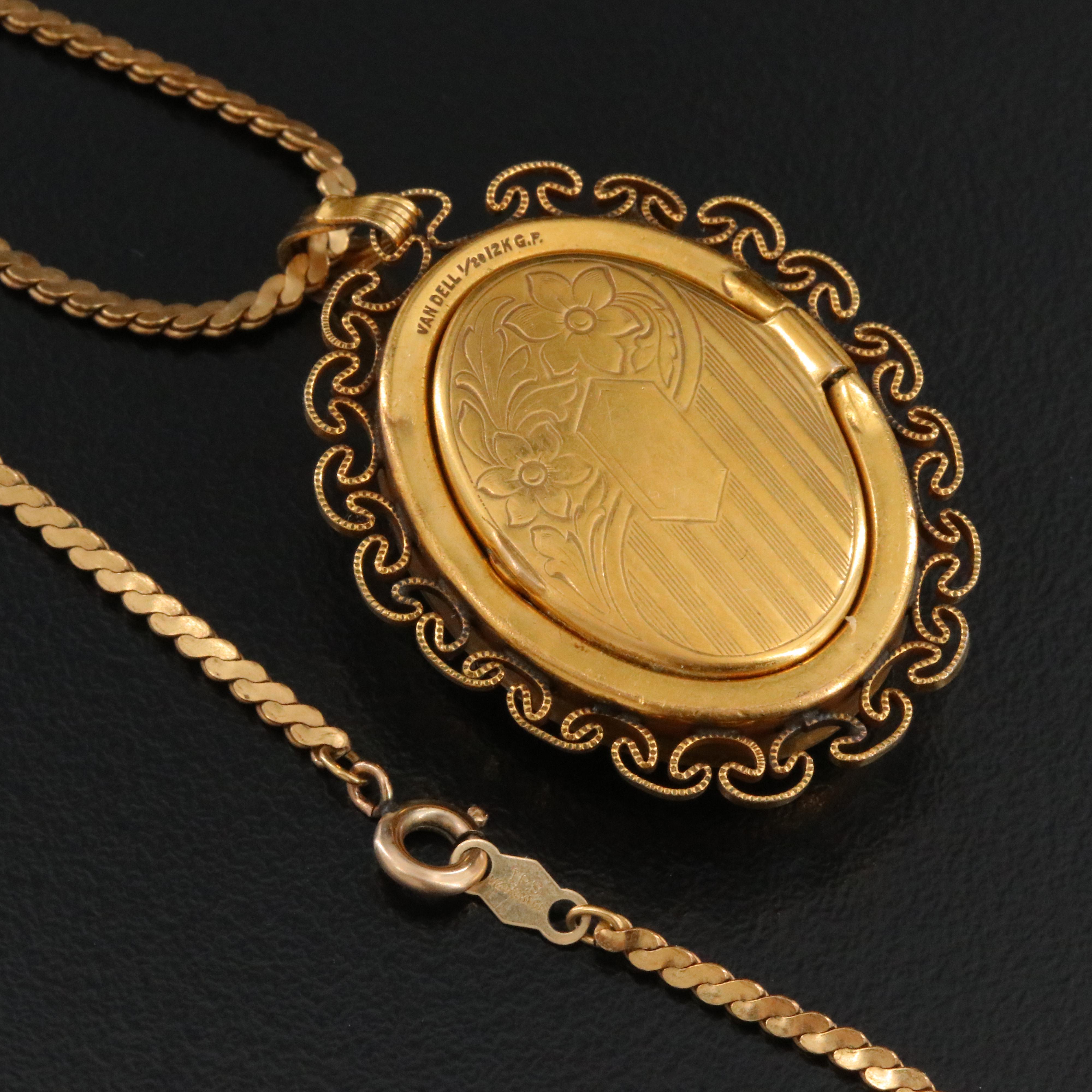 Gold-Filled Van Dell Faux Black Onyx Locket Necklace