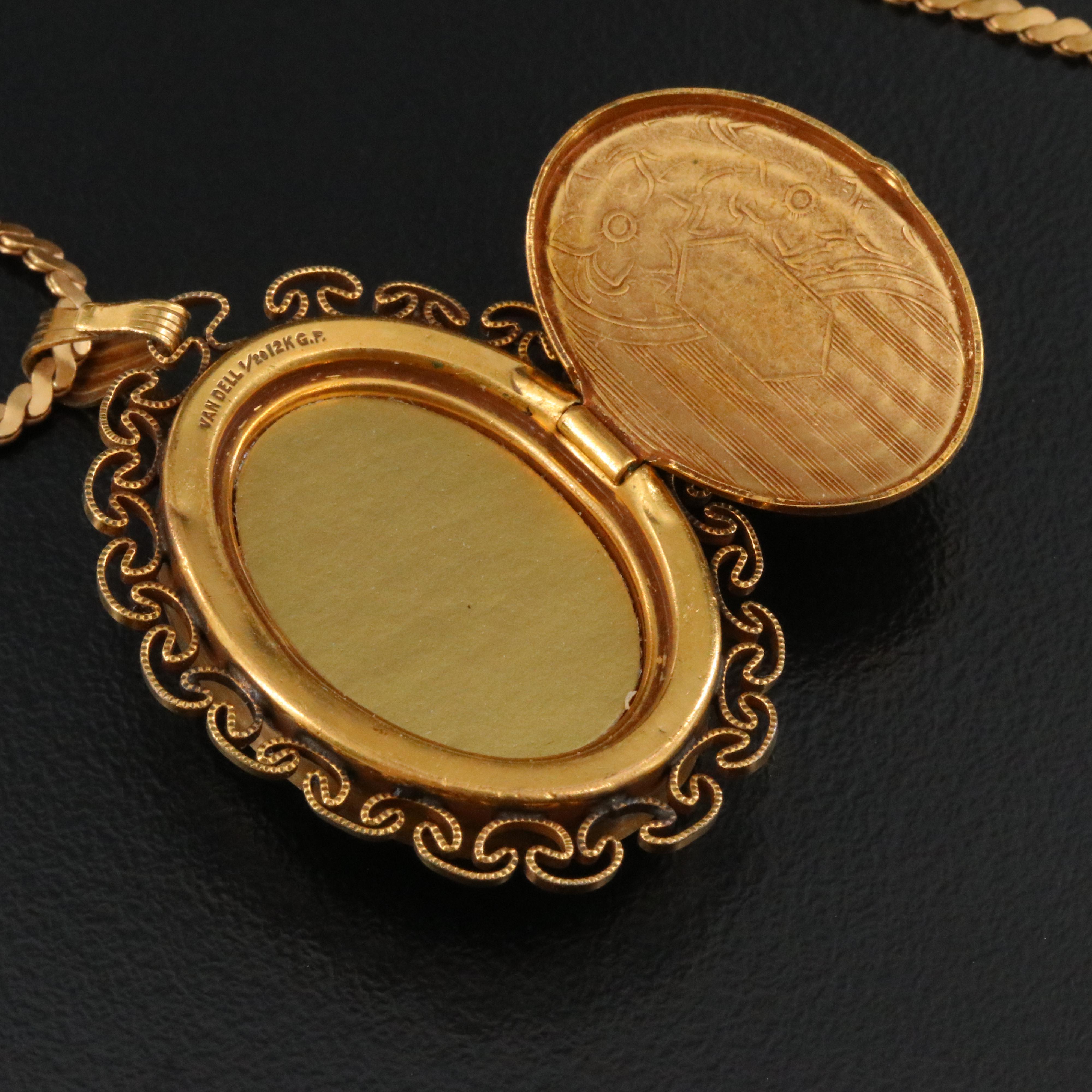 Gold-Filled Van Dell Faux Black Onyx Locket Necklace