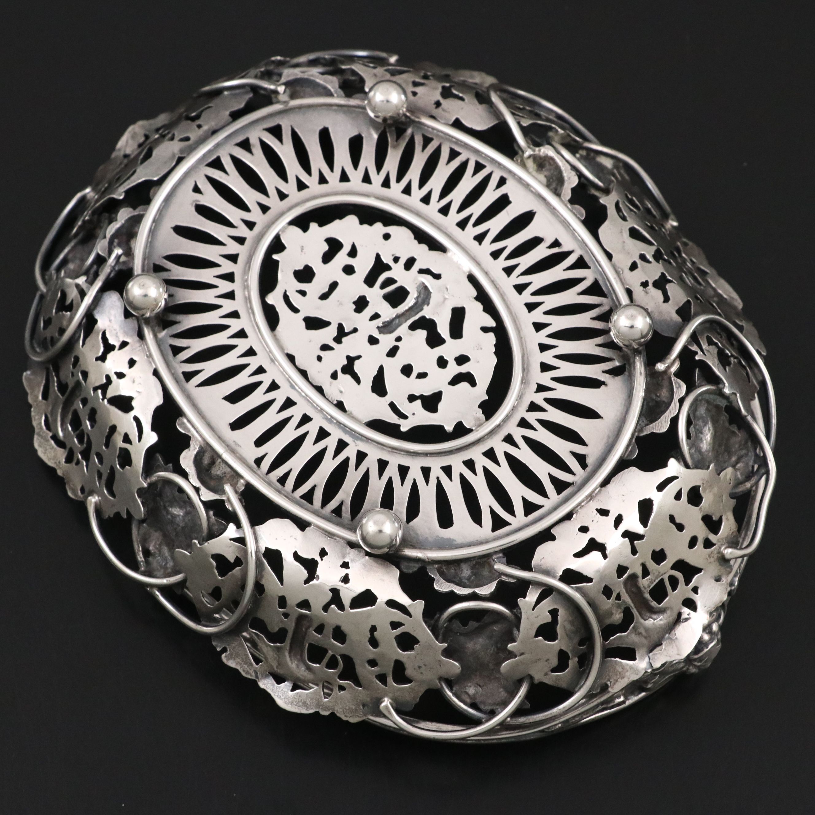 Sterling Silver Cupid and Grapes Pierced Basket with French Travel Shrine