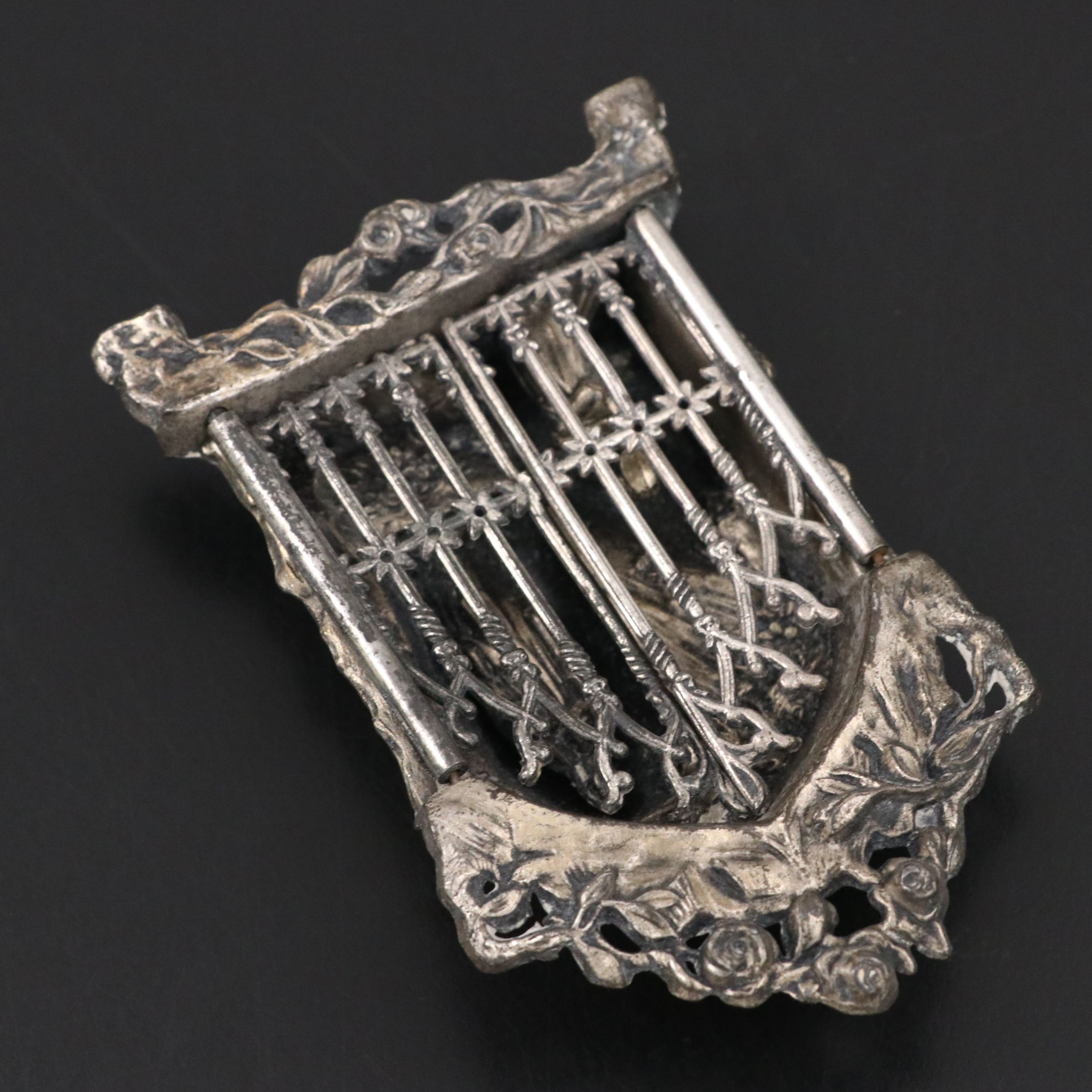 Sterling Silver Cupid and Grapes Pierced Basket with French Travel Shrine