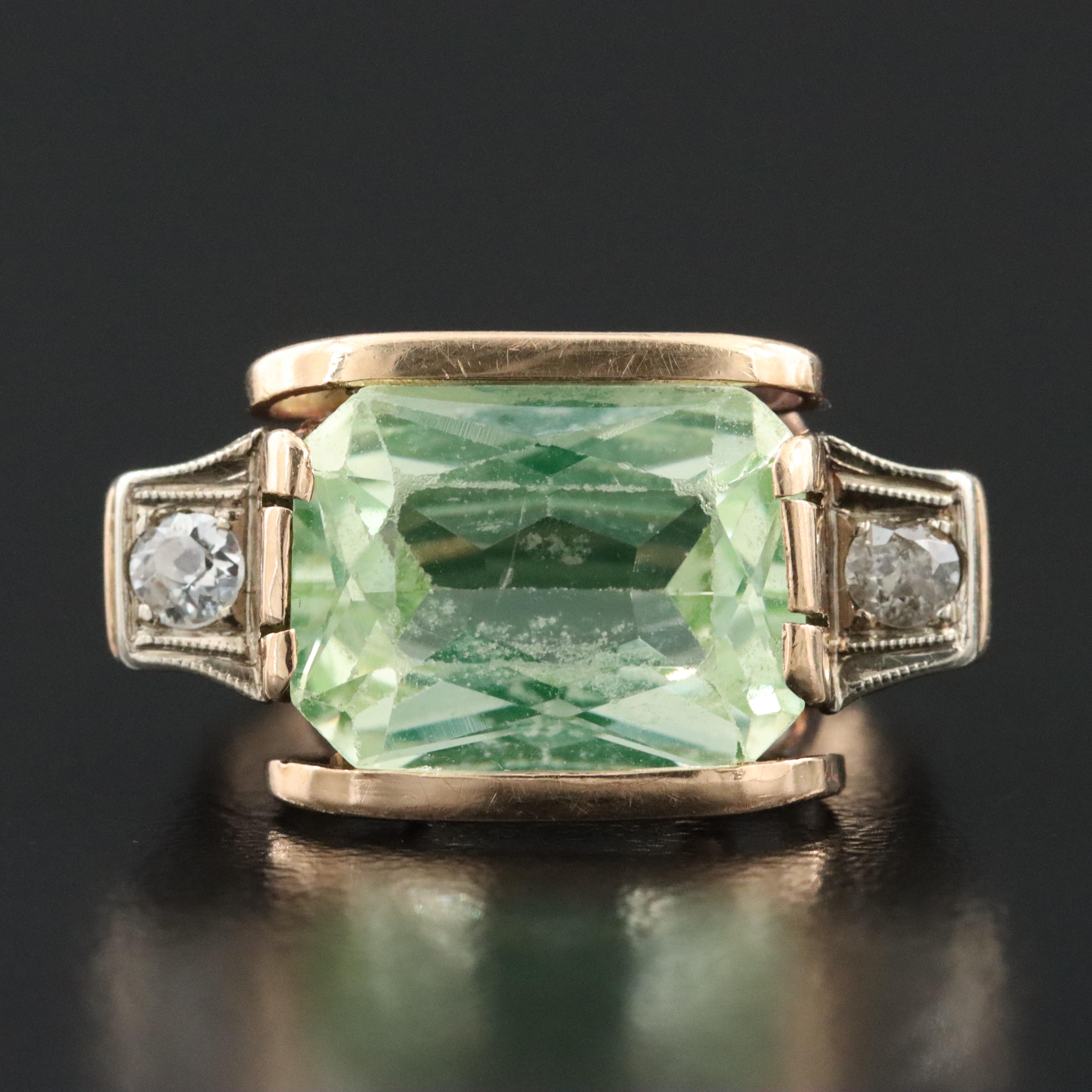 Vintage 14K Spinel and Diamond East-West Ring