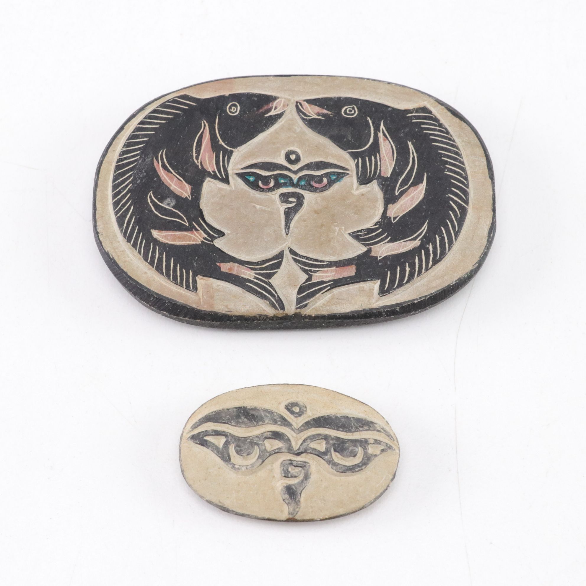 Peruvian "Tablas de Sarhua" with Carved Birch Box, Tibetan Mani Stones and More