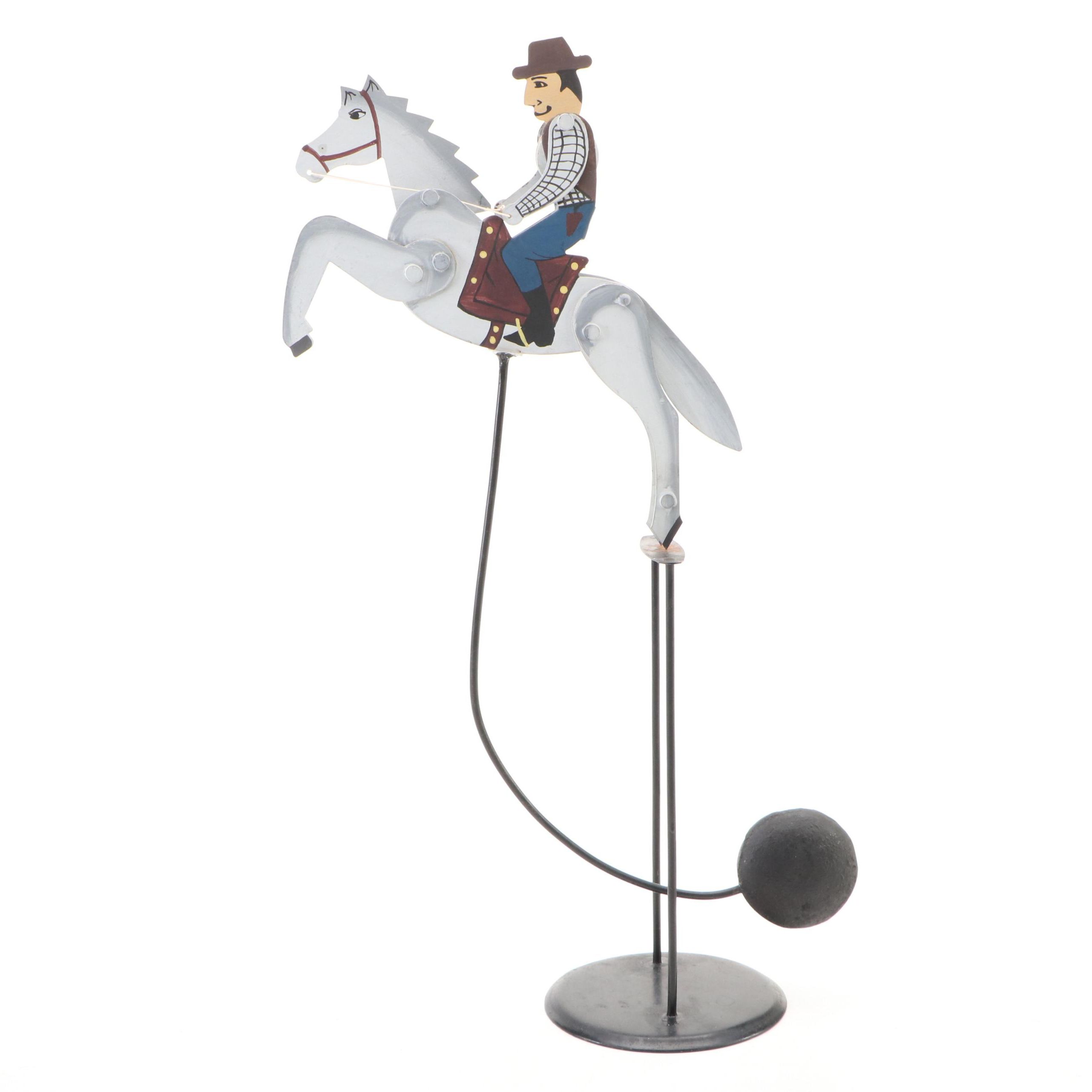 Folk Art Cowboy Hand-Painted Metal Pendulum Balancing Toy