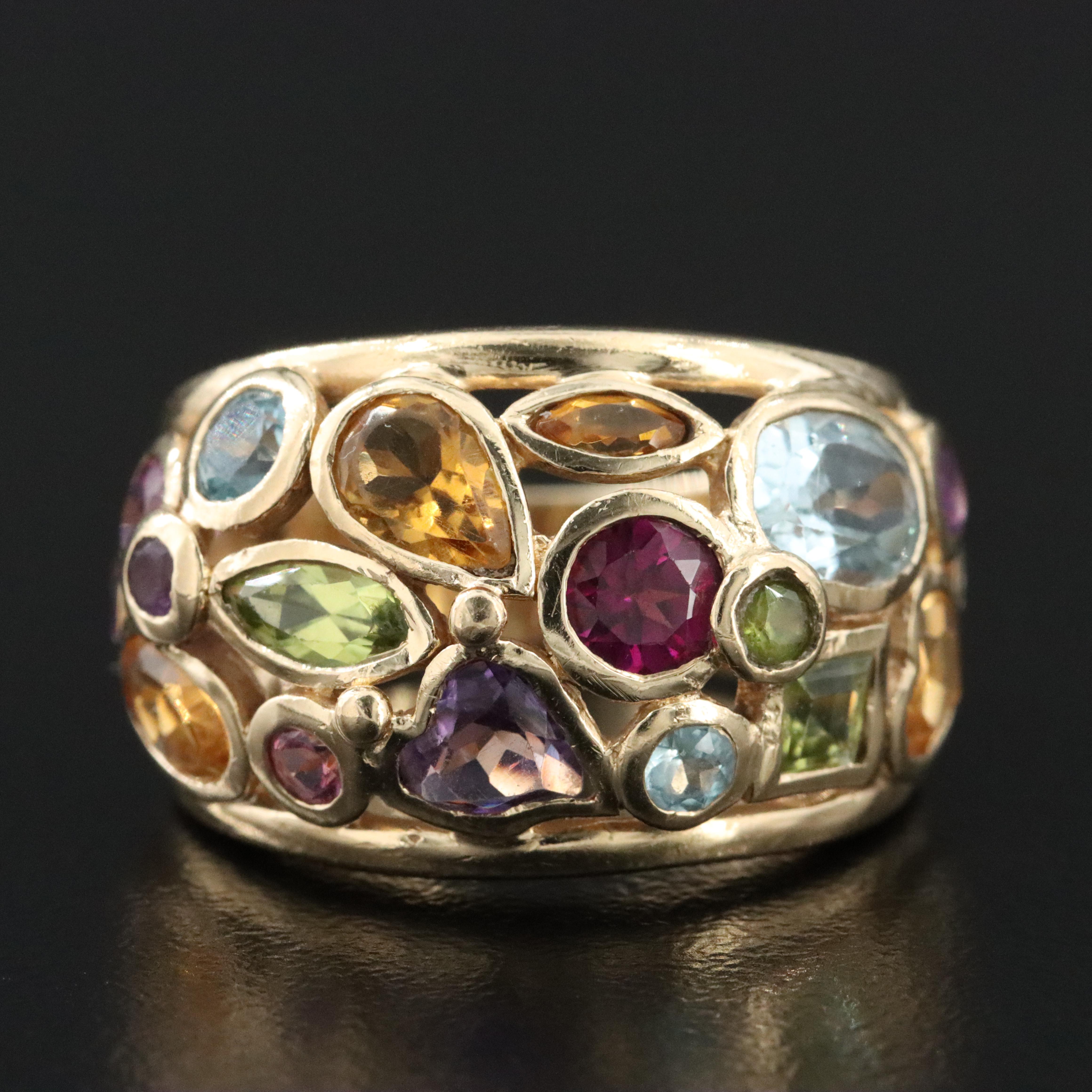 14K Gemstone Ring Including Amethyst, Citrine, and Tourmaline