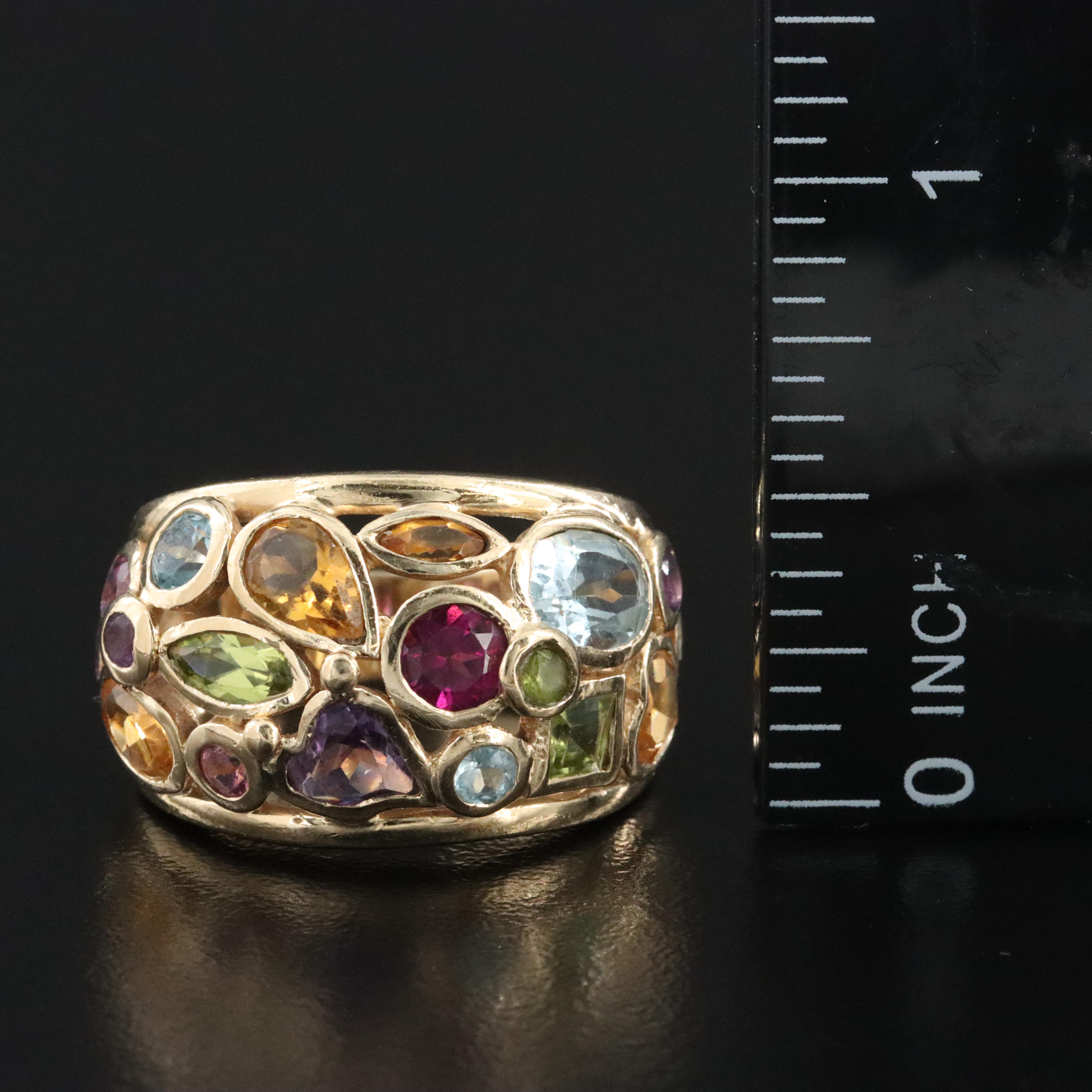14K Gemstone Ring Including Amethyst, Citrine, and Tourmaline