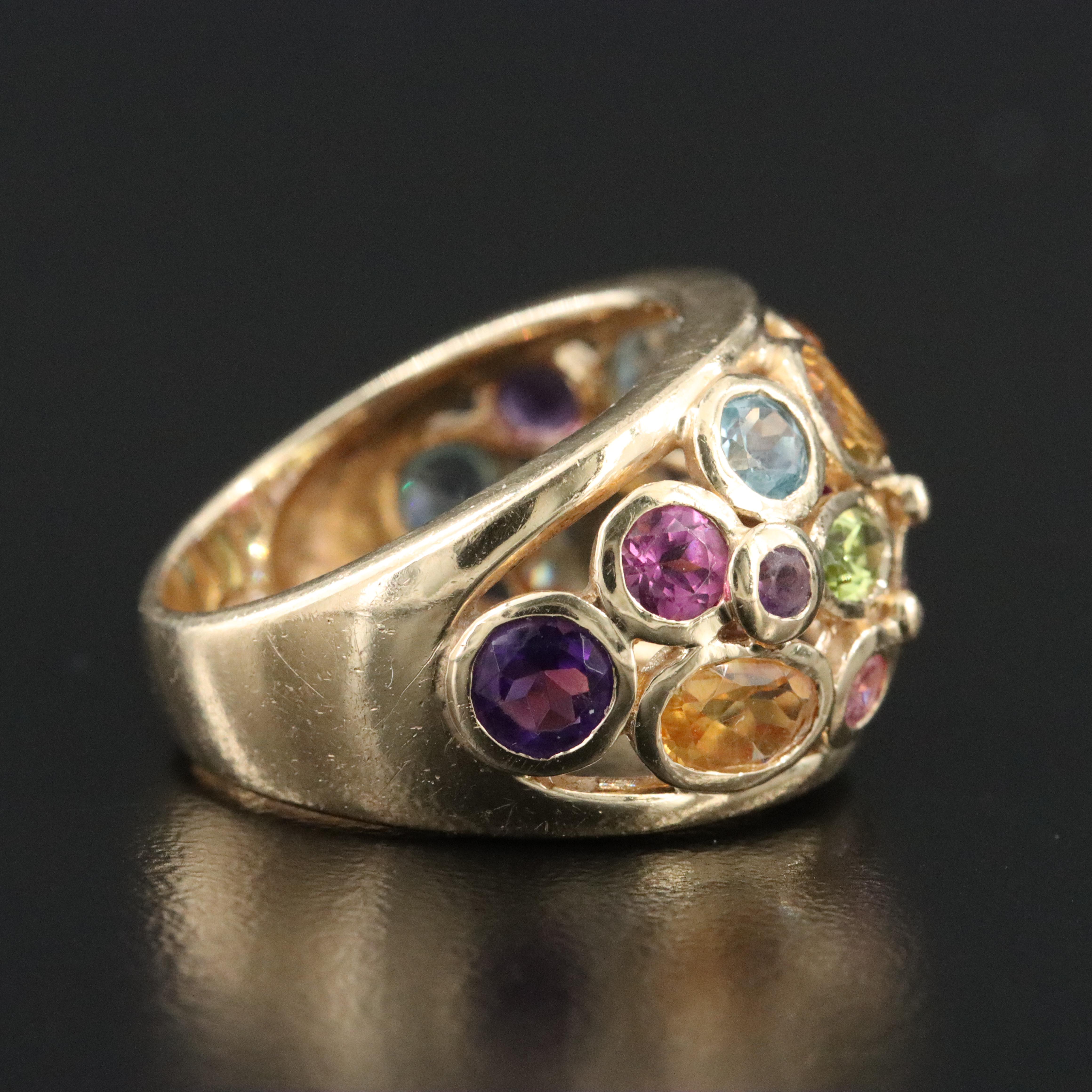 14K Gemstone Ring Including Amethyst, Citrine, and Tourmaline