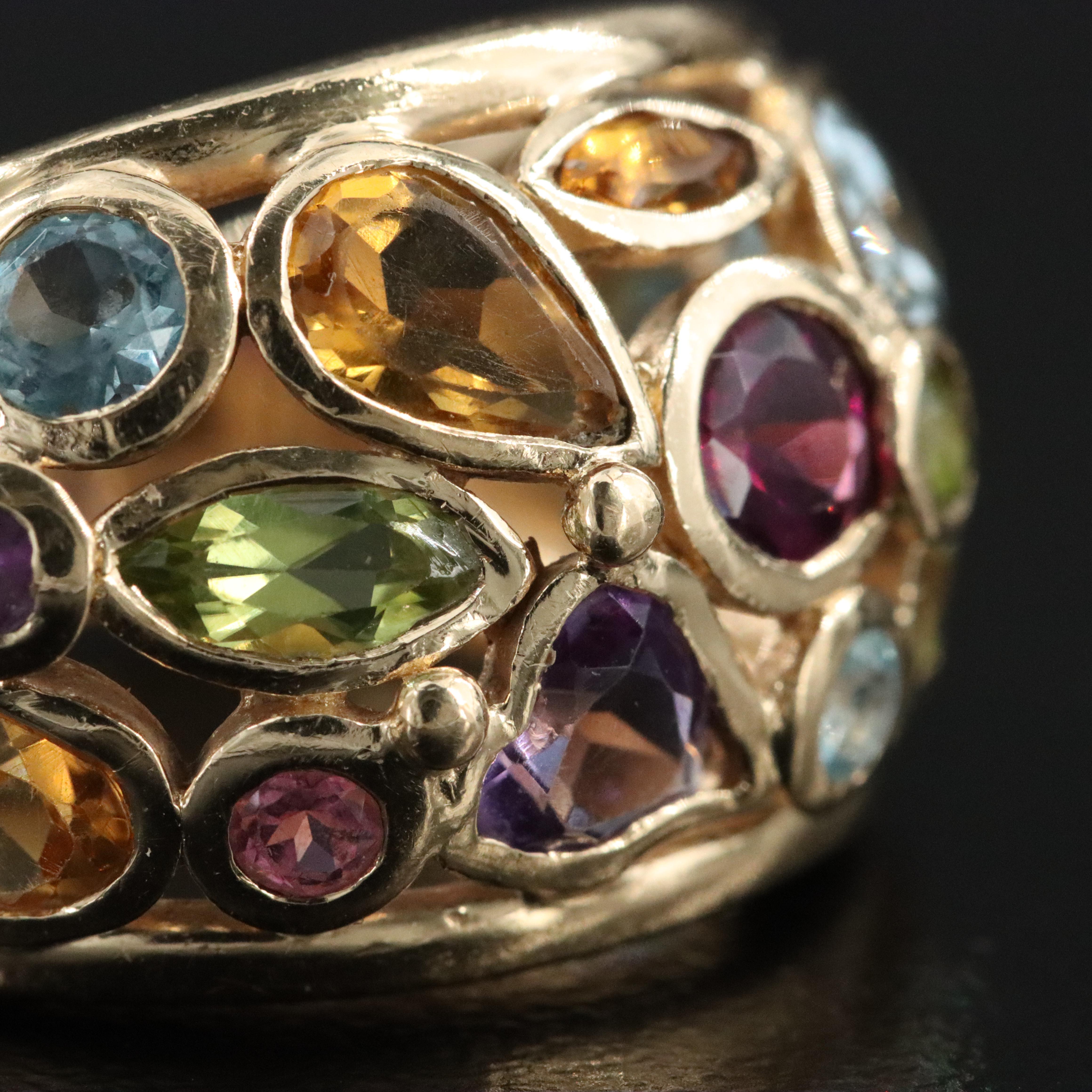 14K Gemstone Ring Including Amethyst, Citrine, and Tourmaline