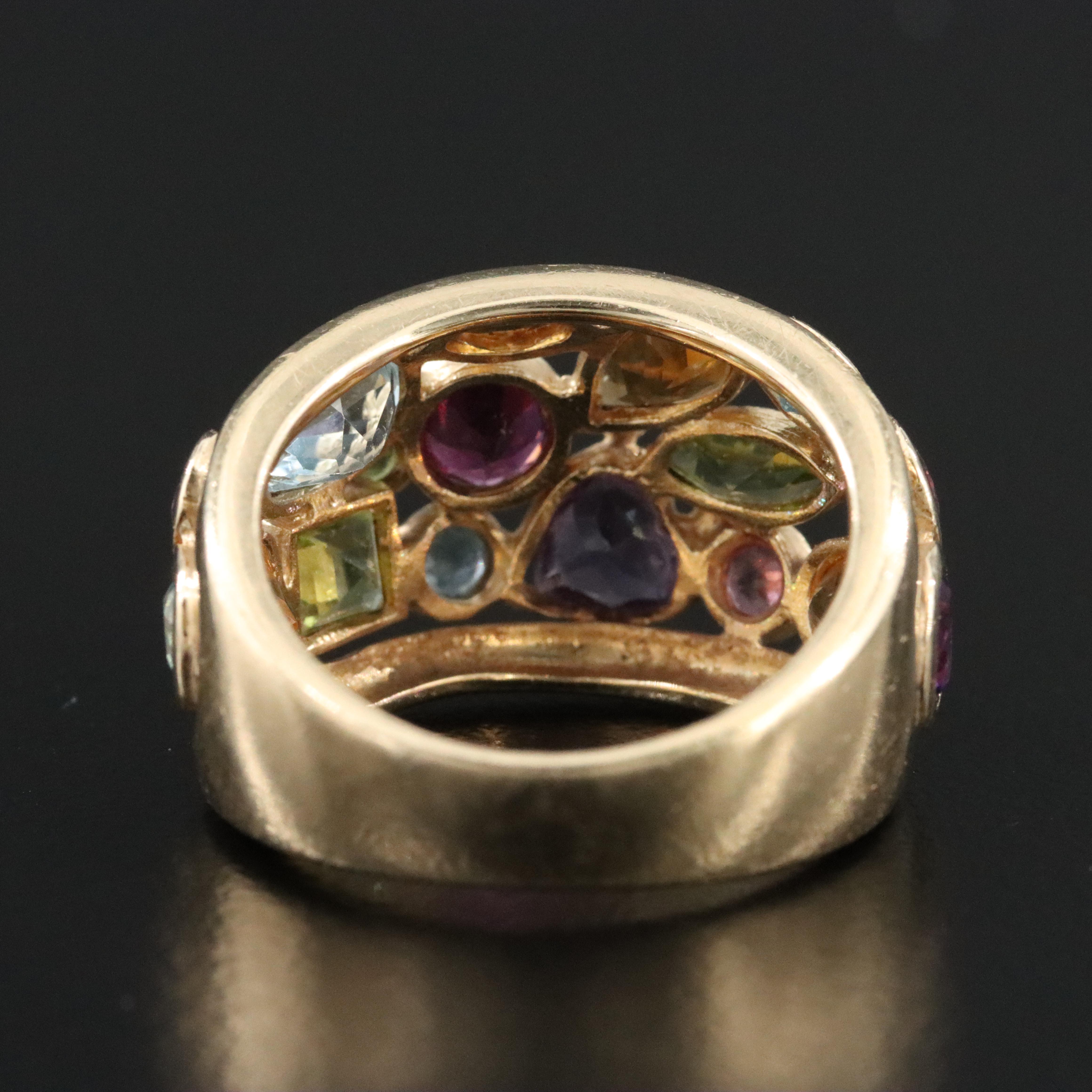 14K Gemstone Ring Including Amethyst, Citrine, and Tourmaline
