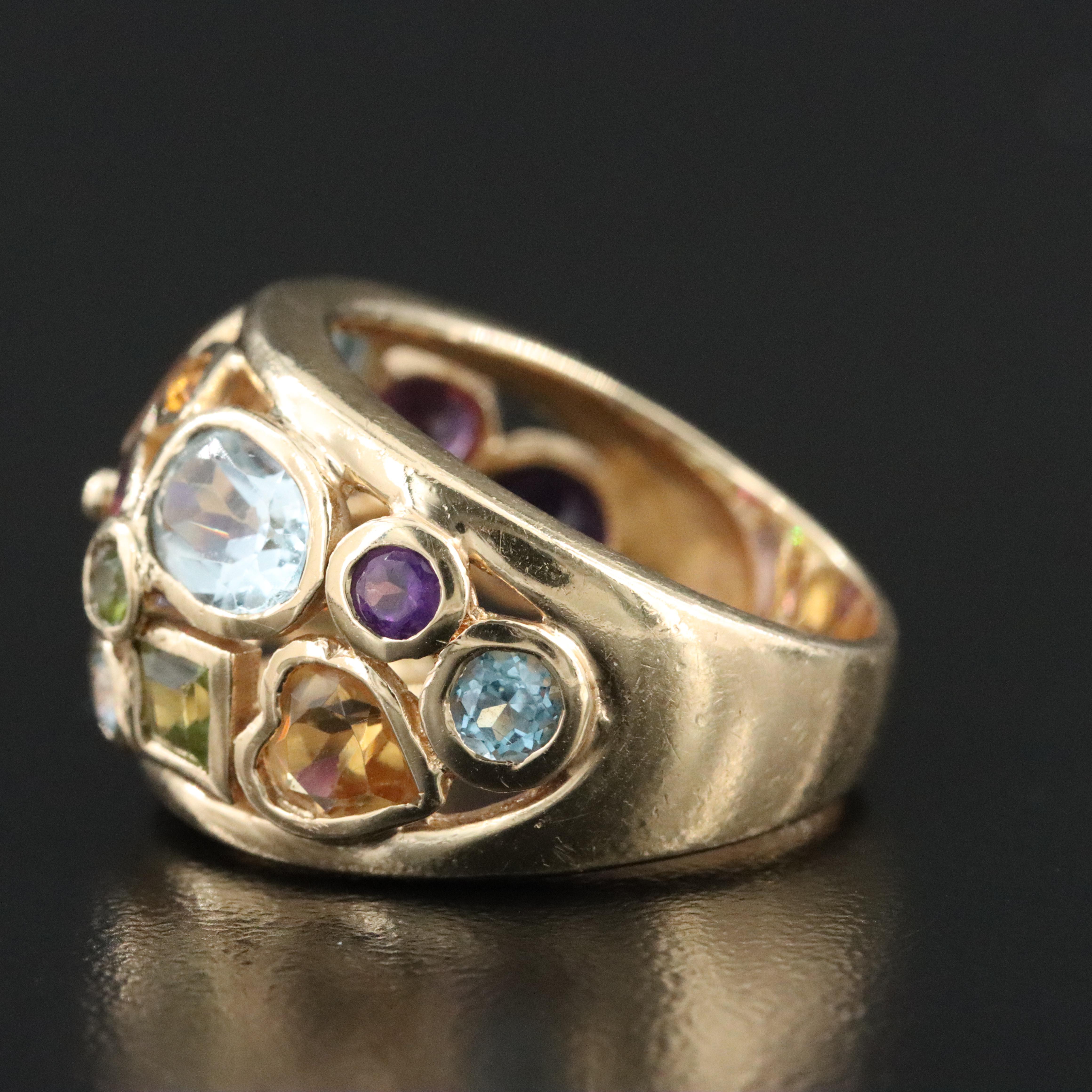 14K Gemstone Ring Including Amethyst, Citrine, and Tourmaline