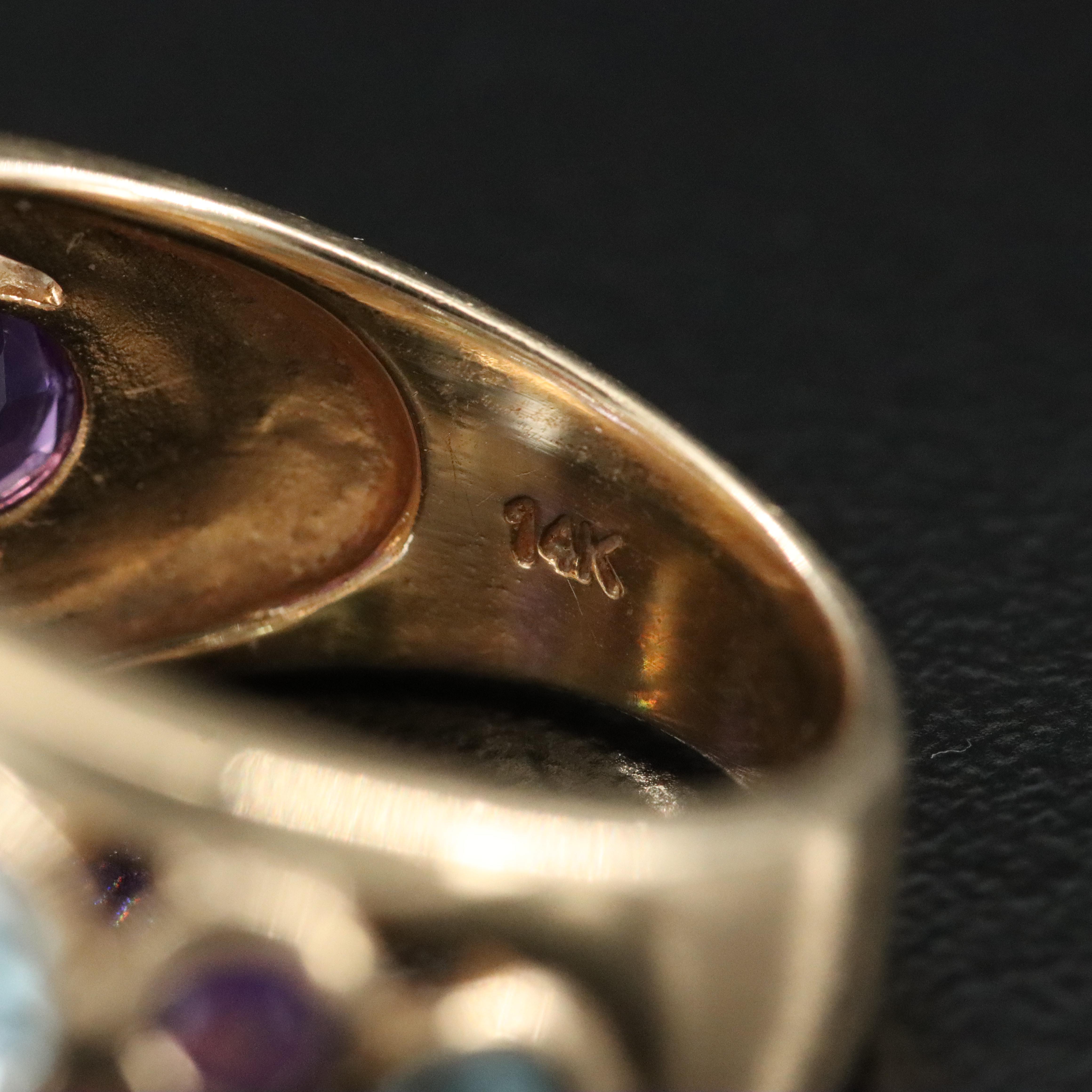 14K Gemstone Ring Including Amethyst, Citrine, and Tourmaline