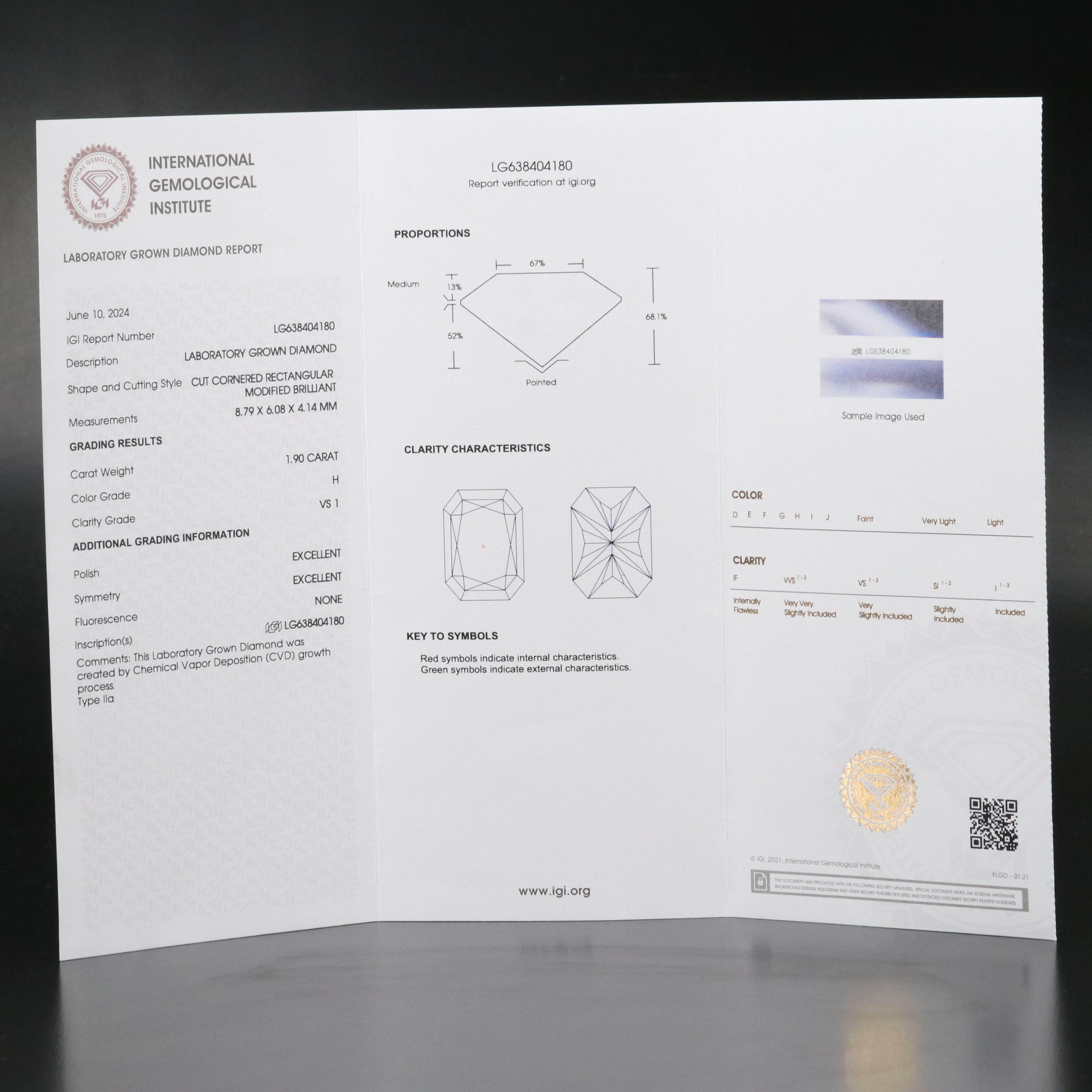 Loose 1.90 CT Lab Grown Diamond with IGI Report