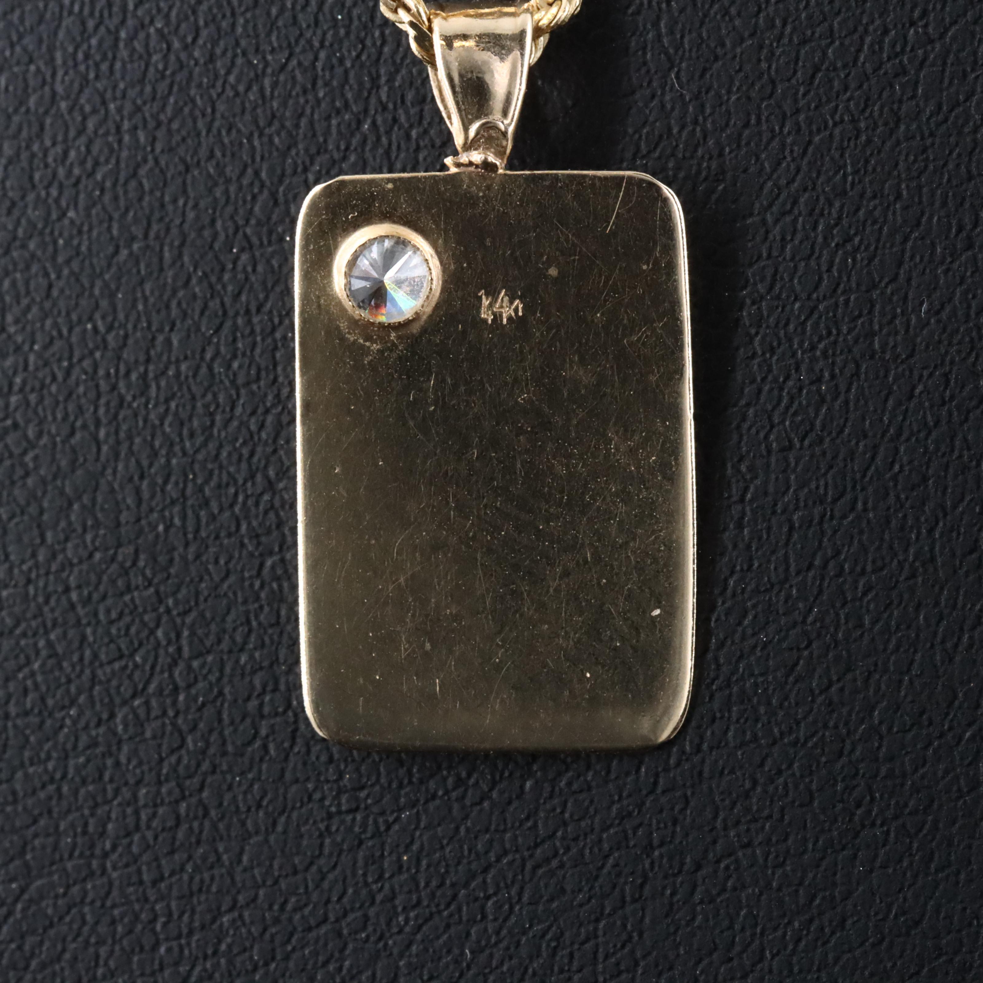 14K 0.12 CT Monogram Dog Tag on Rope Chain Necklace