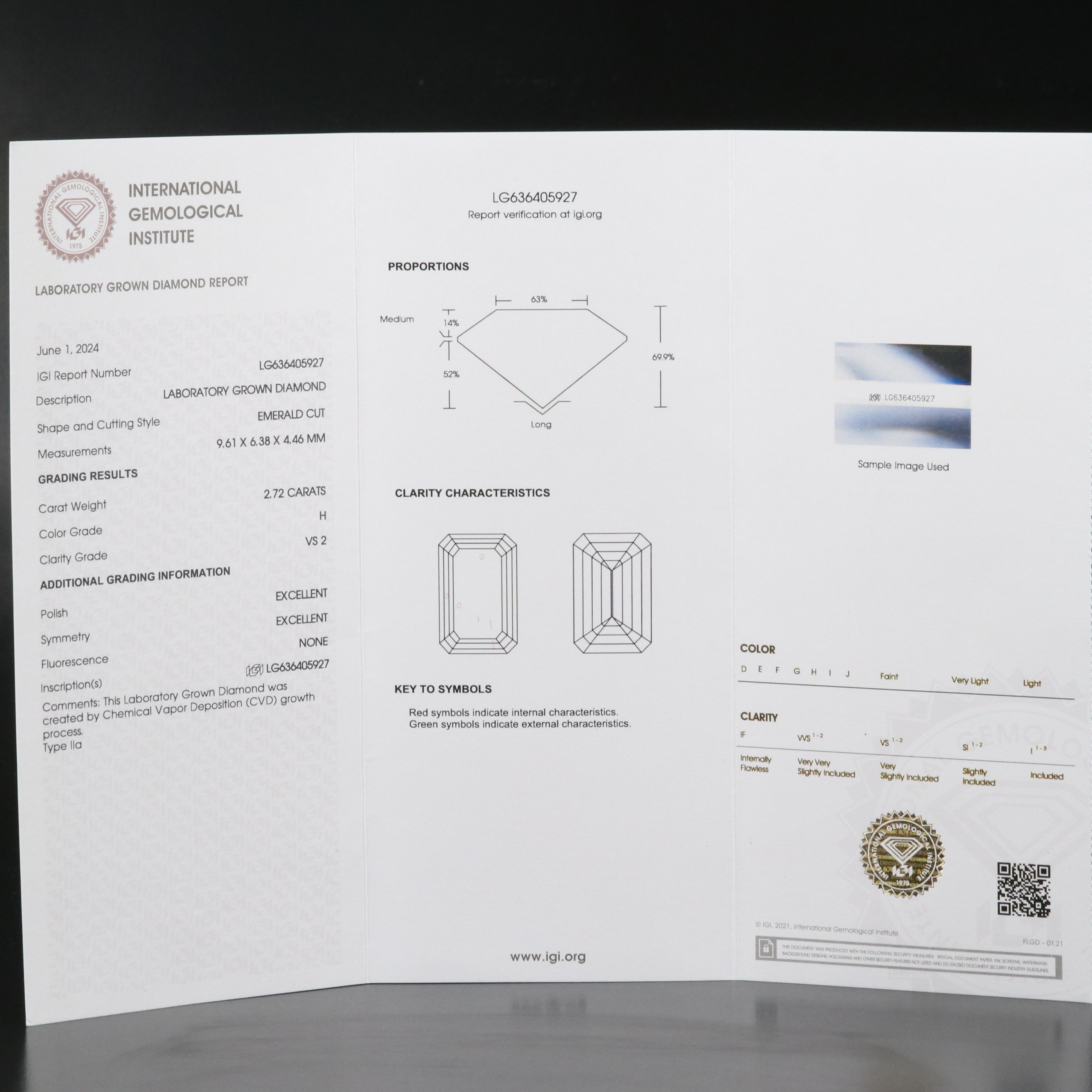 Loose 2.72 CT Lab Grown Diamond with IGI Report