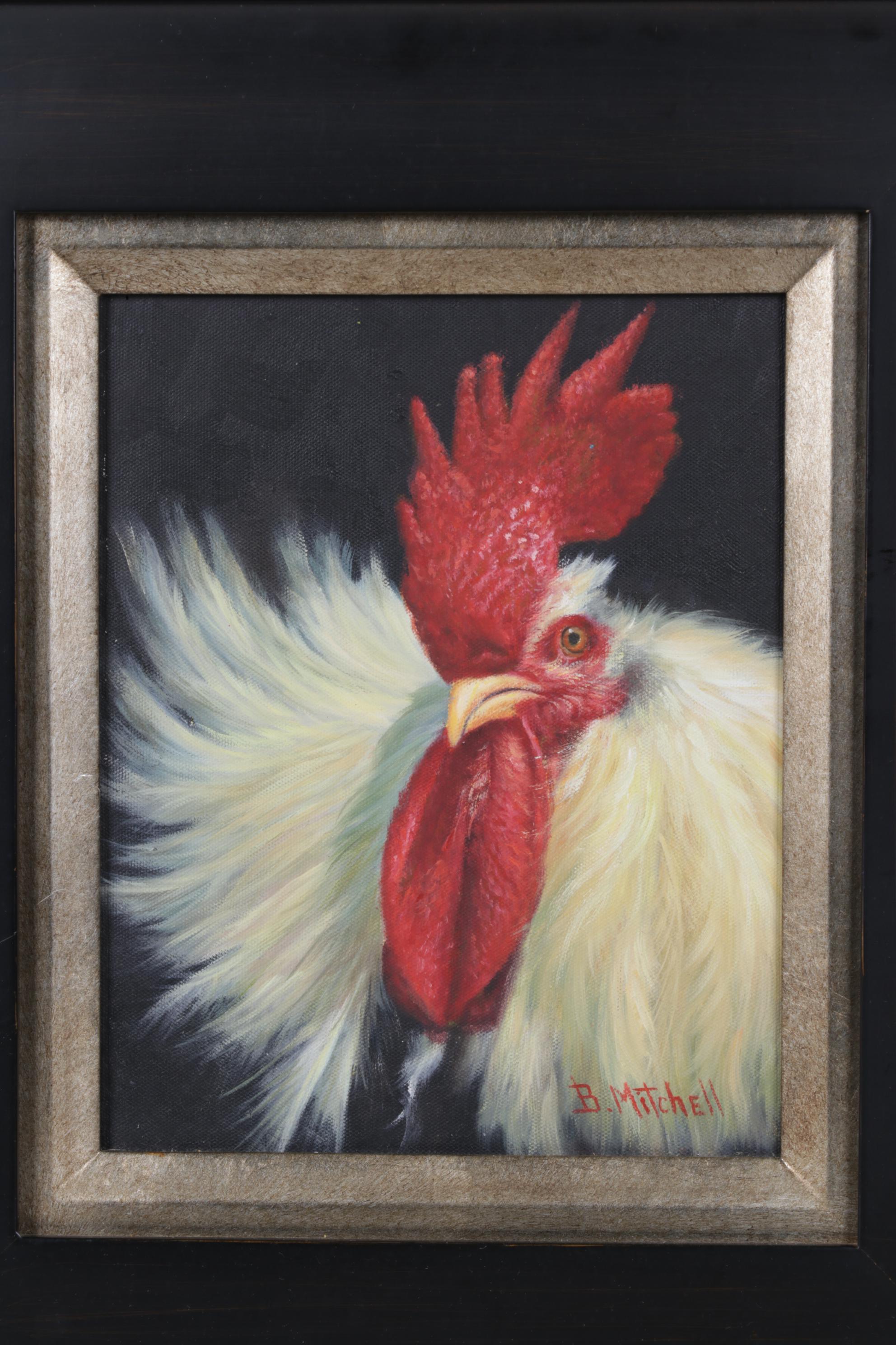 B. Mitchell Oil Painting of Rooster on Canvas