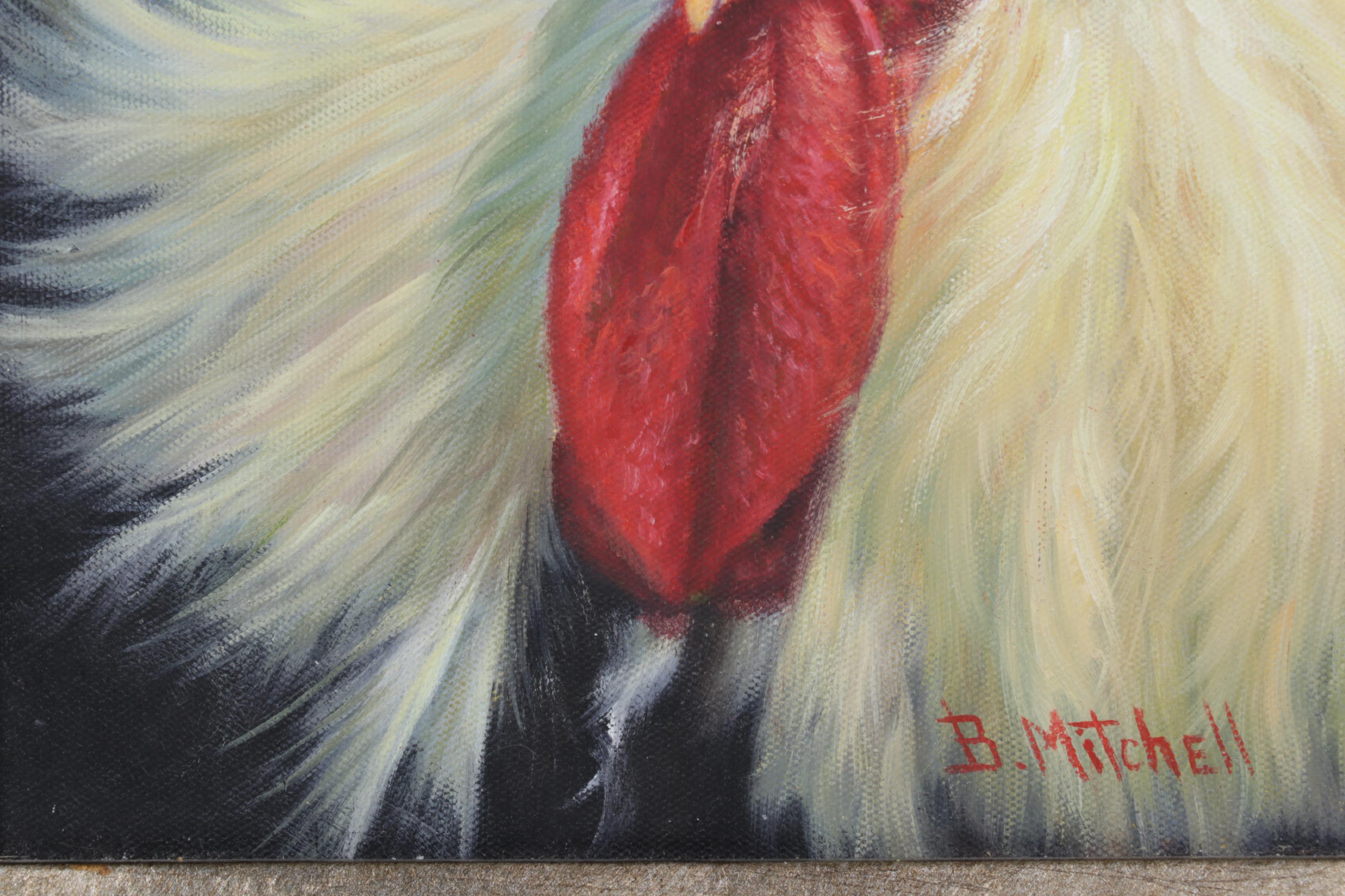 B. Mitchell Oil Painting of Rooster on Canvas
