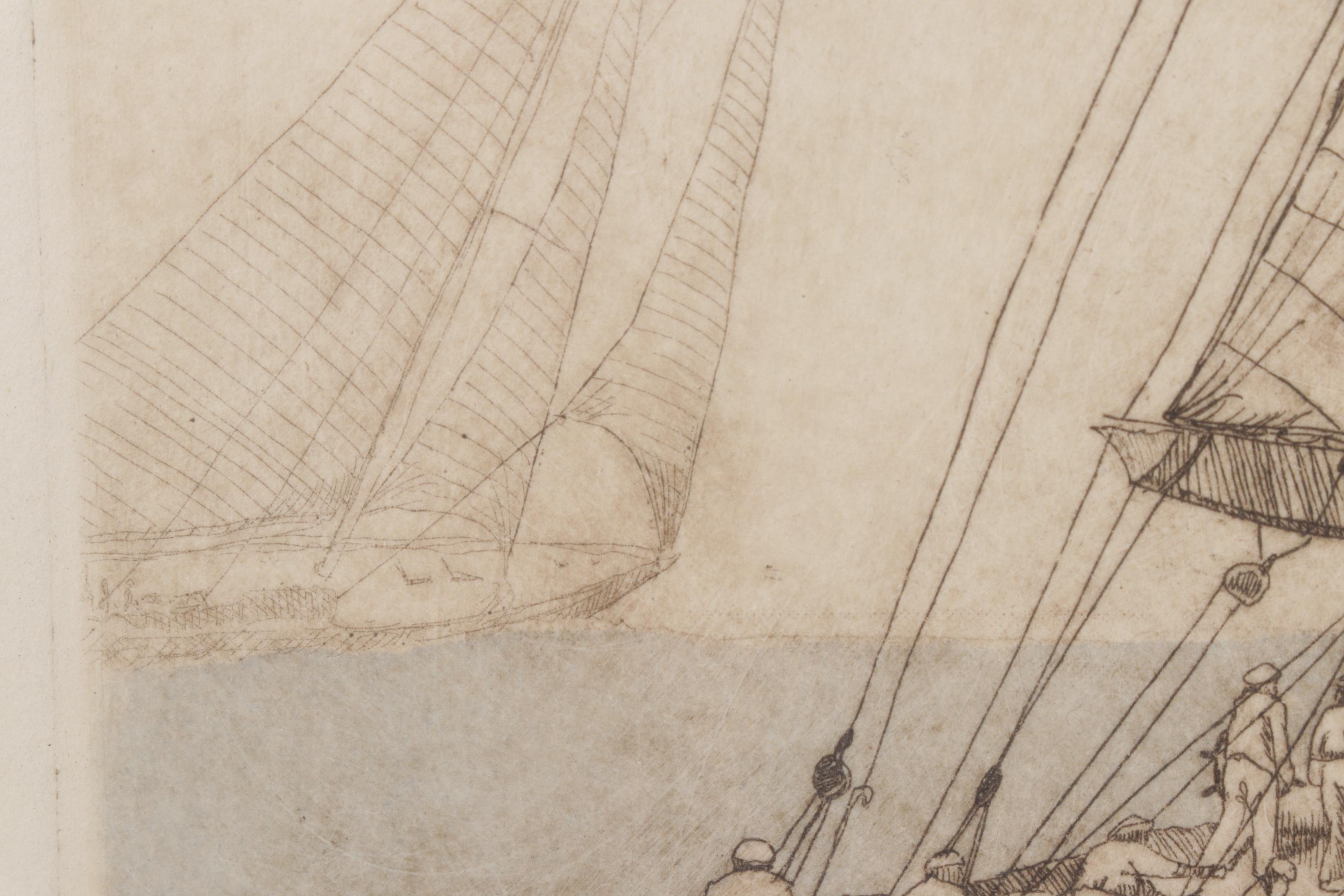 R.H. Badeau "Endeavour, 1934" Hand-Colored Etching, Mid to Late 20th Century