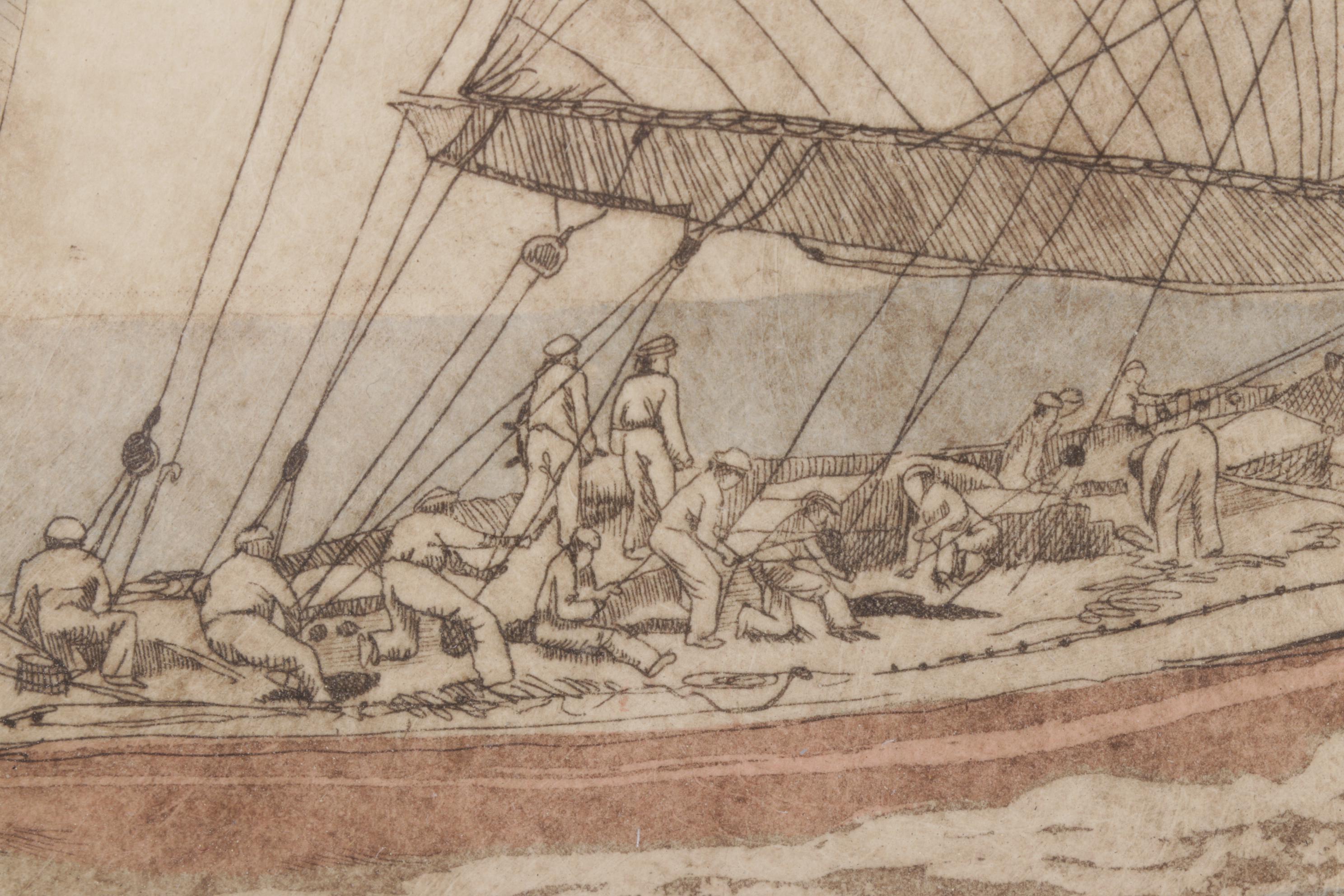 R.H. Badeau "Endeavour, 1934" Hand-Colored Etching, Mid to Late 20th Century