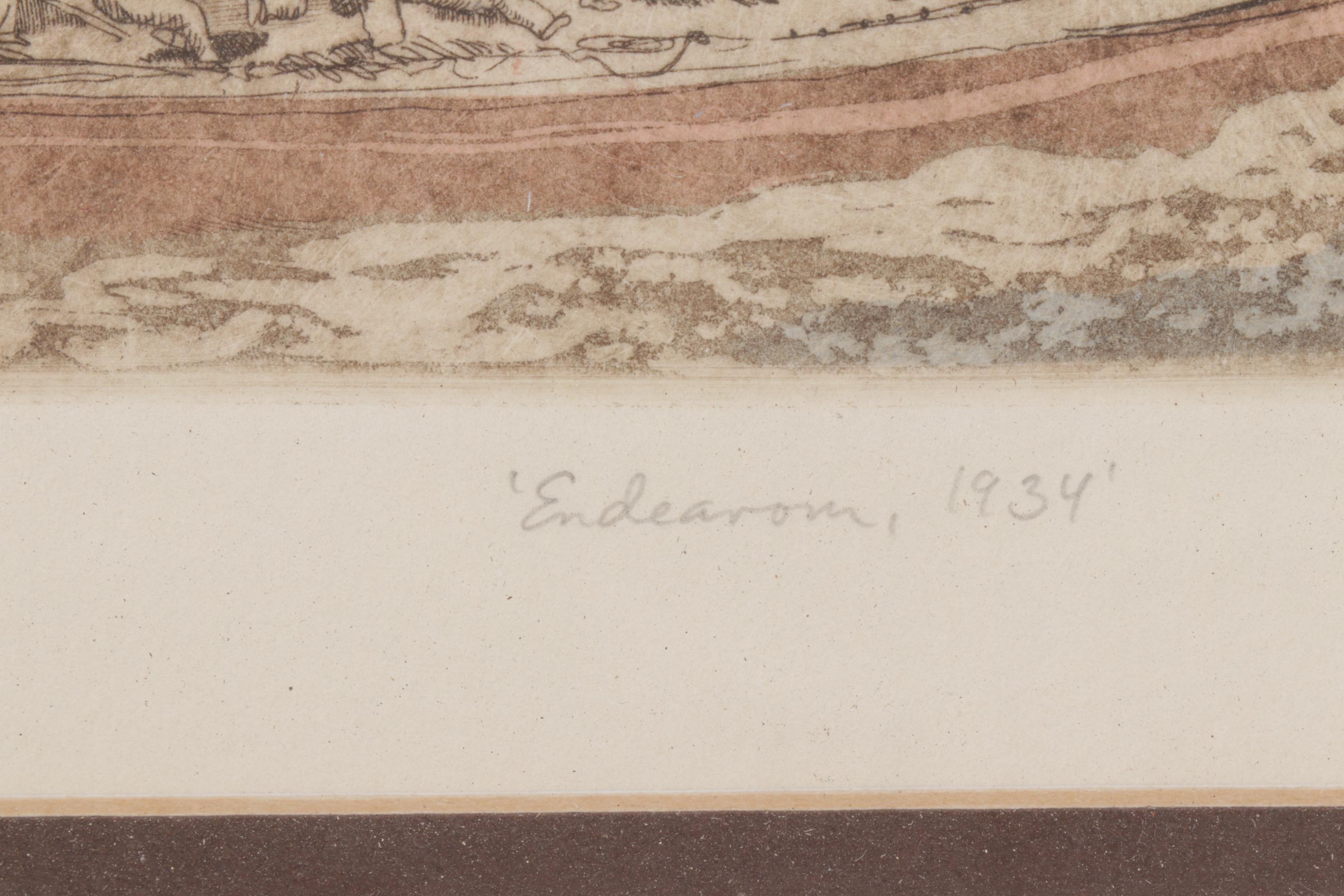 R.H. Badeau "Endeavour, 1934" Hand-Colored Etching, Mid to Late 20th Century