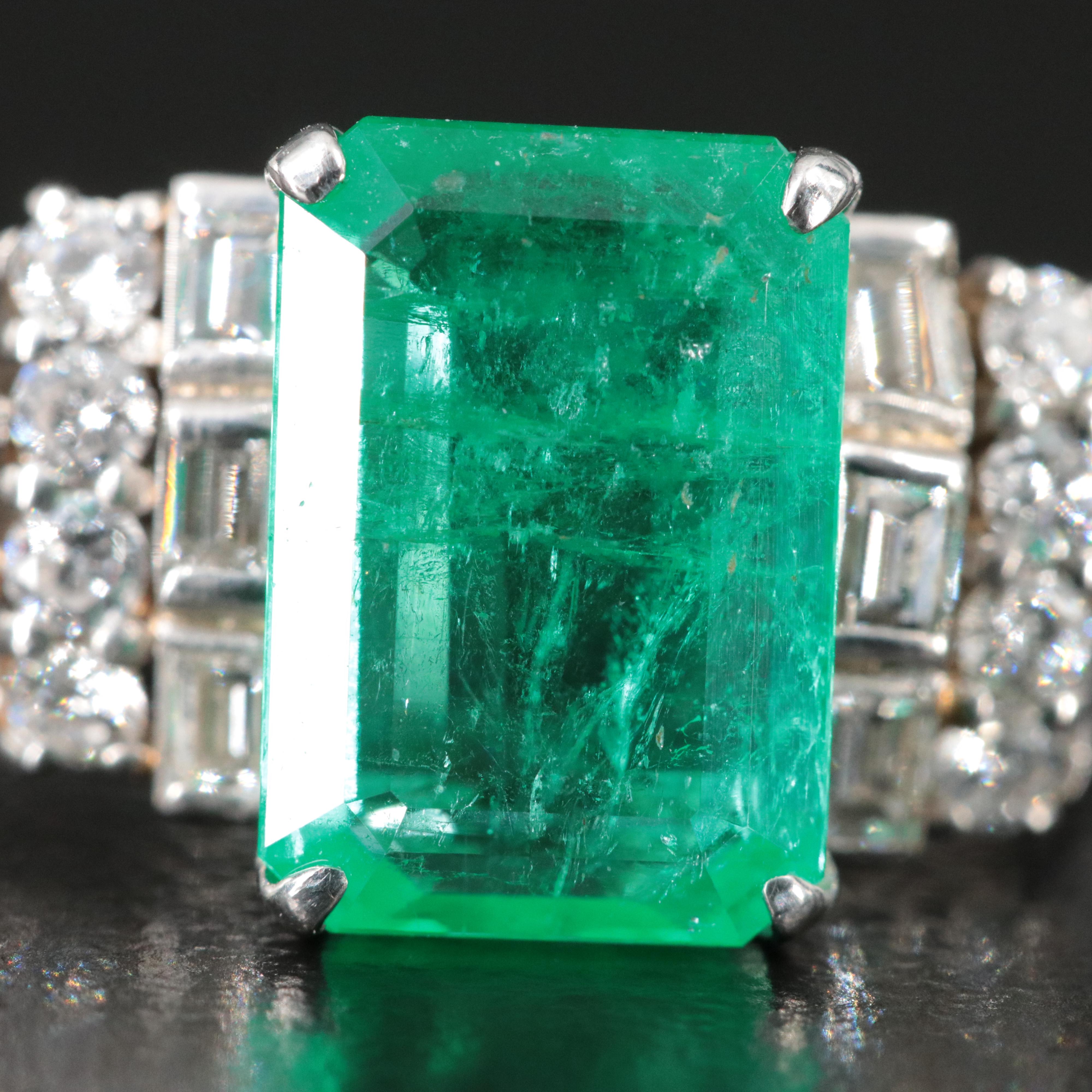 Platinum Emerald and 0.48 CTW Diamond Ring
