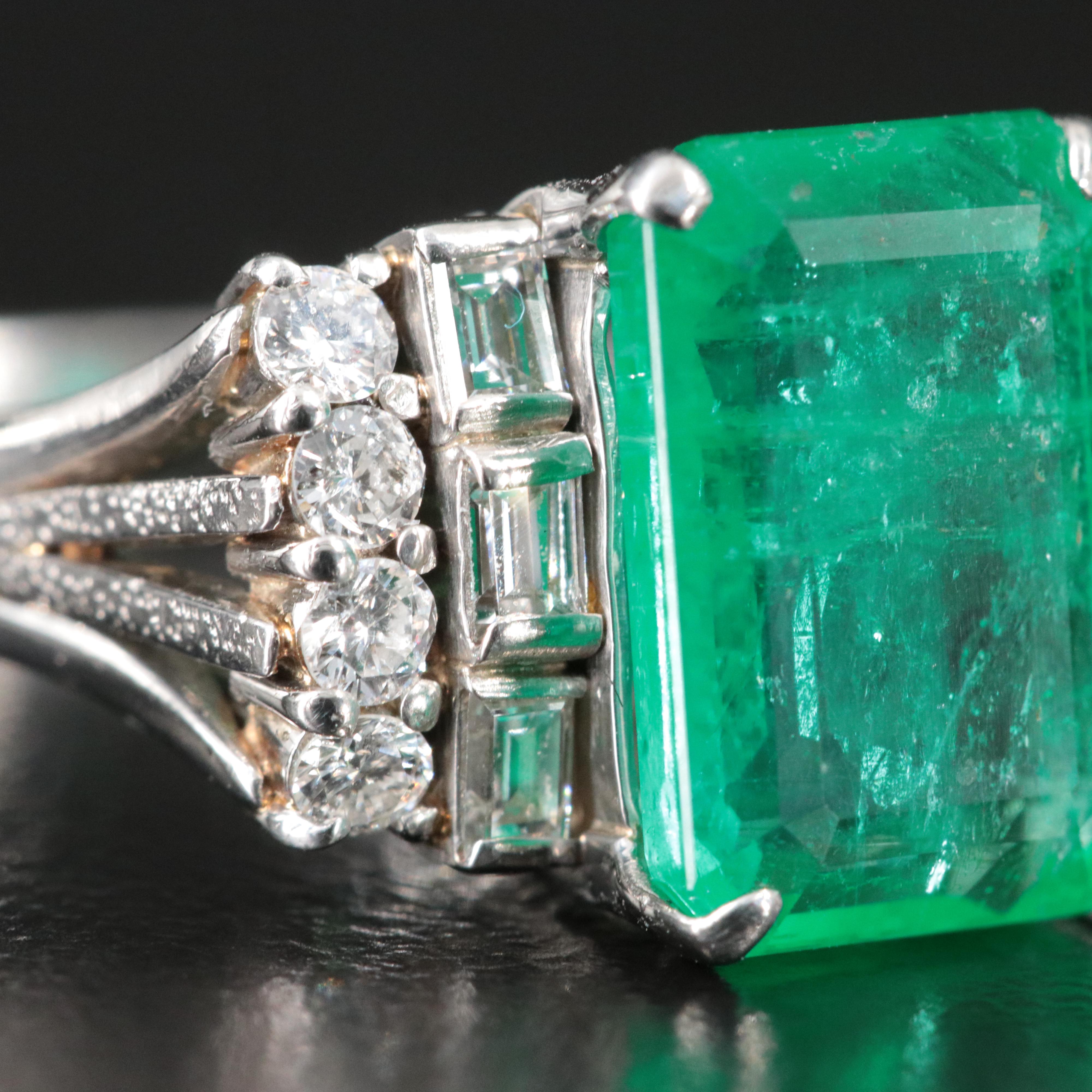 Platinum Emerald and 0.48 CTW Diamond Ring