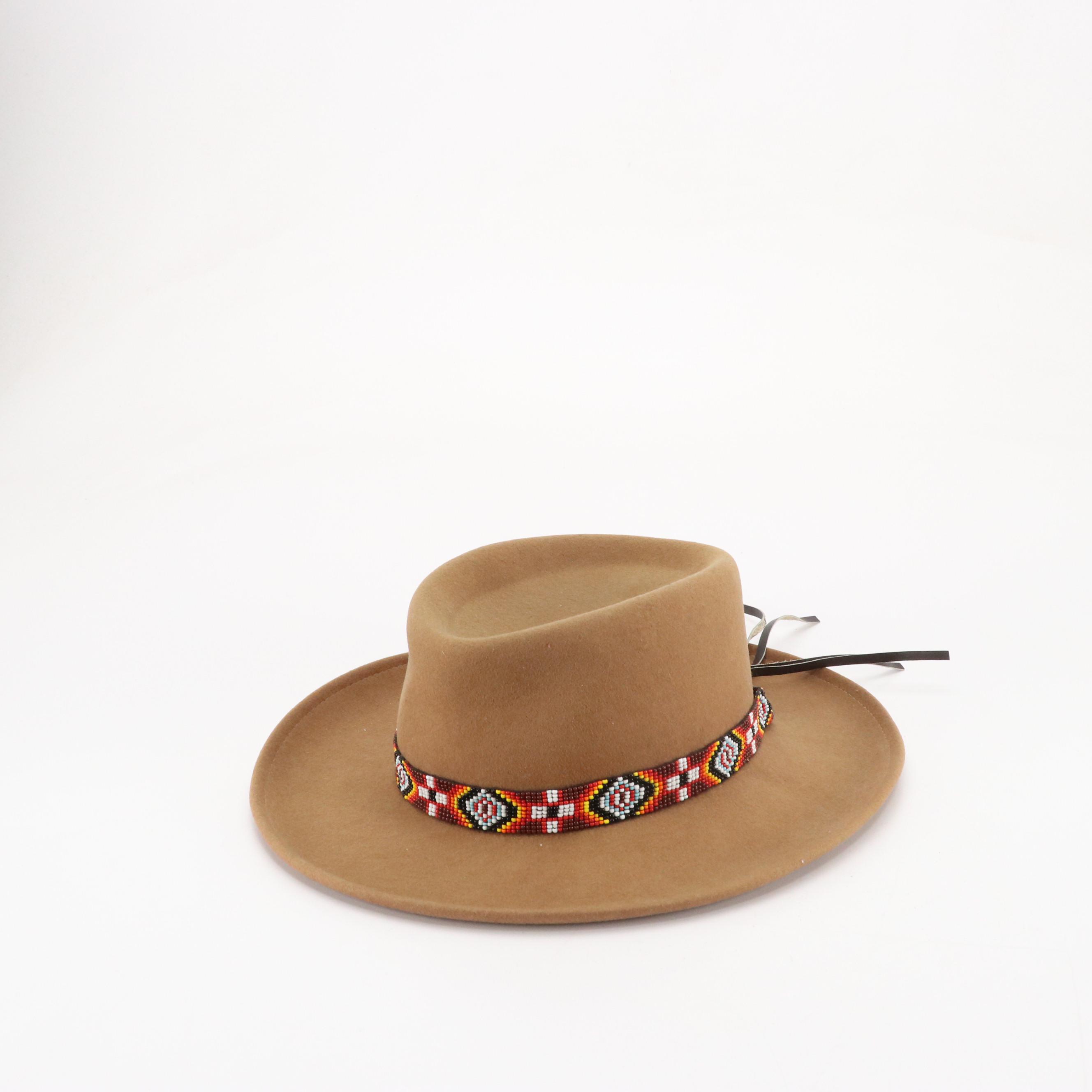 Minnetonka Beaded Wool Felt Western Hat with Other Burgundy Wool Fat Helt