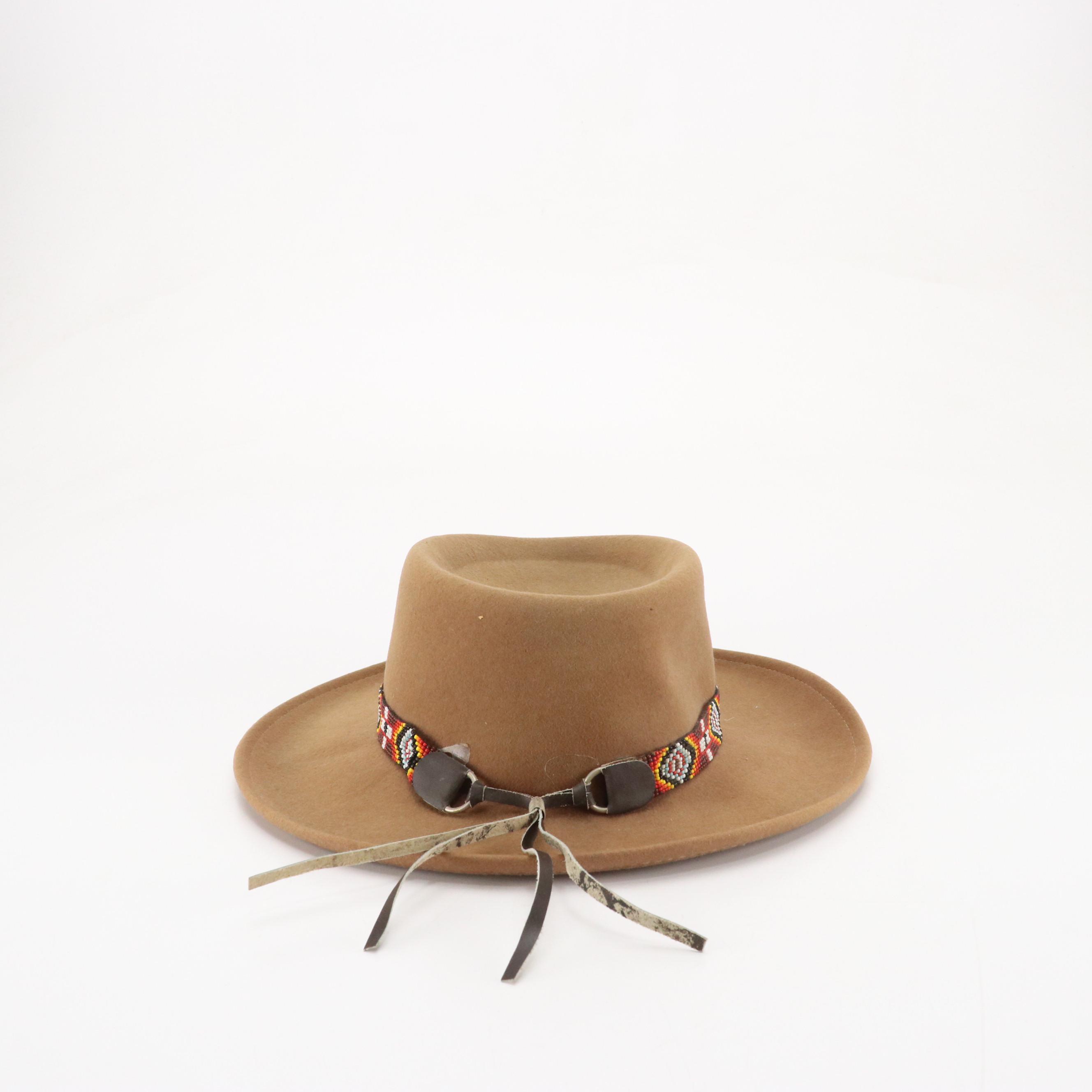 Minnetonka Beaded Wool Felt Western Hat with Other Burgundy Wool Fat Helt