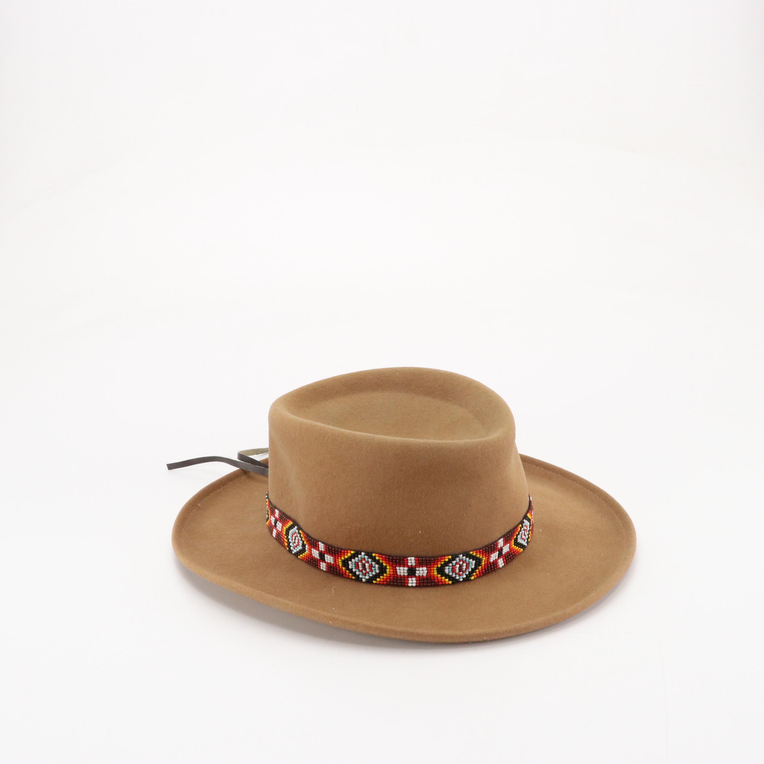 Minnetonka Beaded Wool Felt Western Hat with Other Burgundy Wool Fat Helt